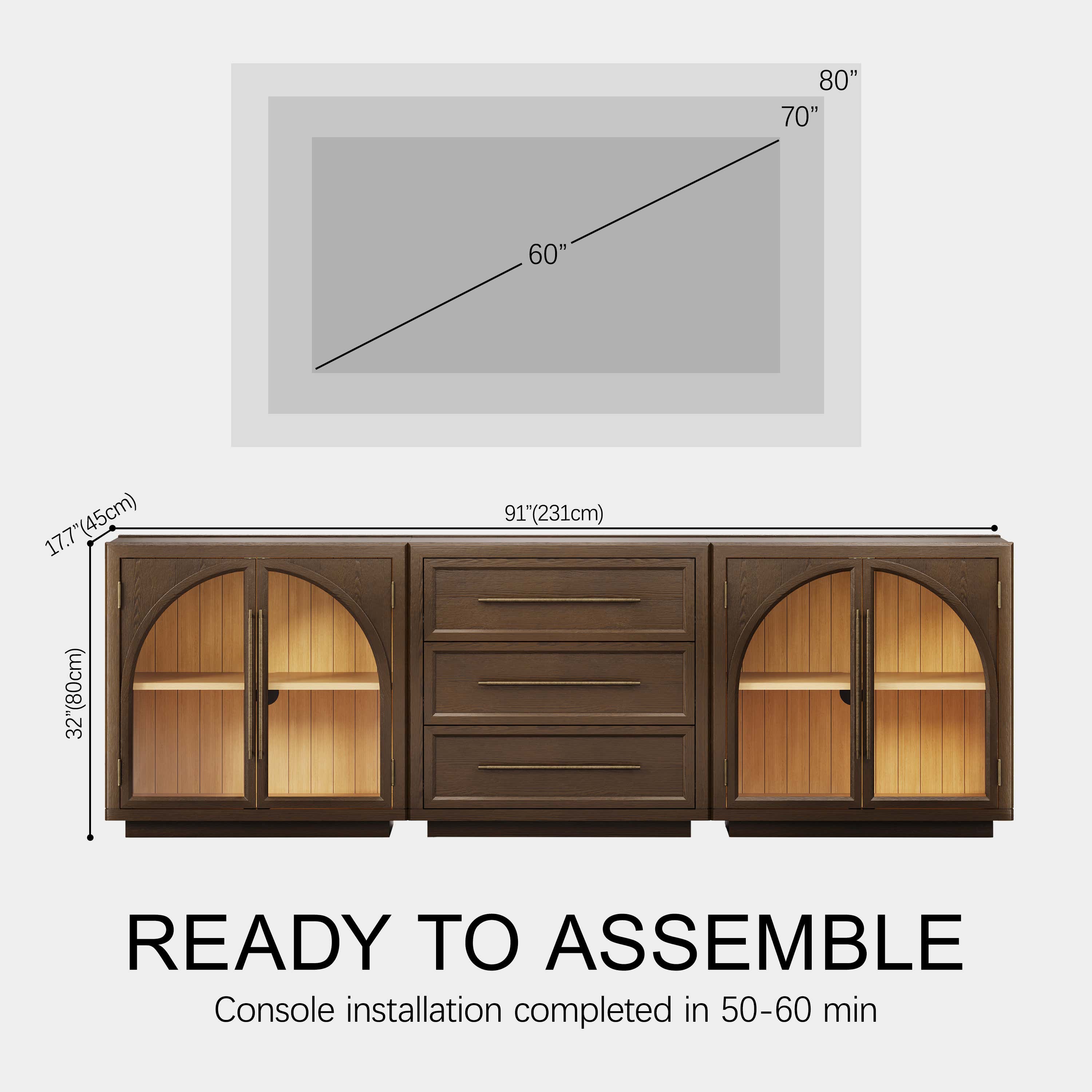 Alvar Arched 94,5″ Modulare Medienkonsole aus Eiche (3er-Set)