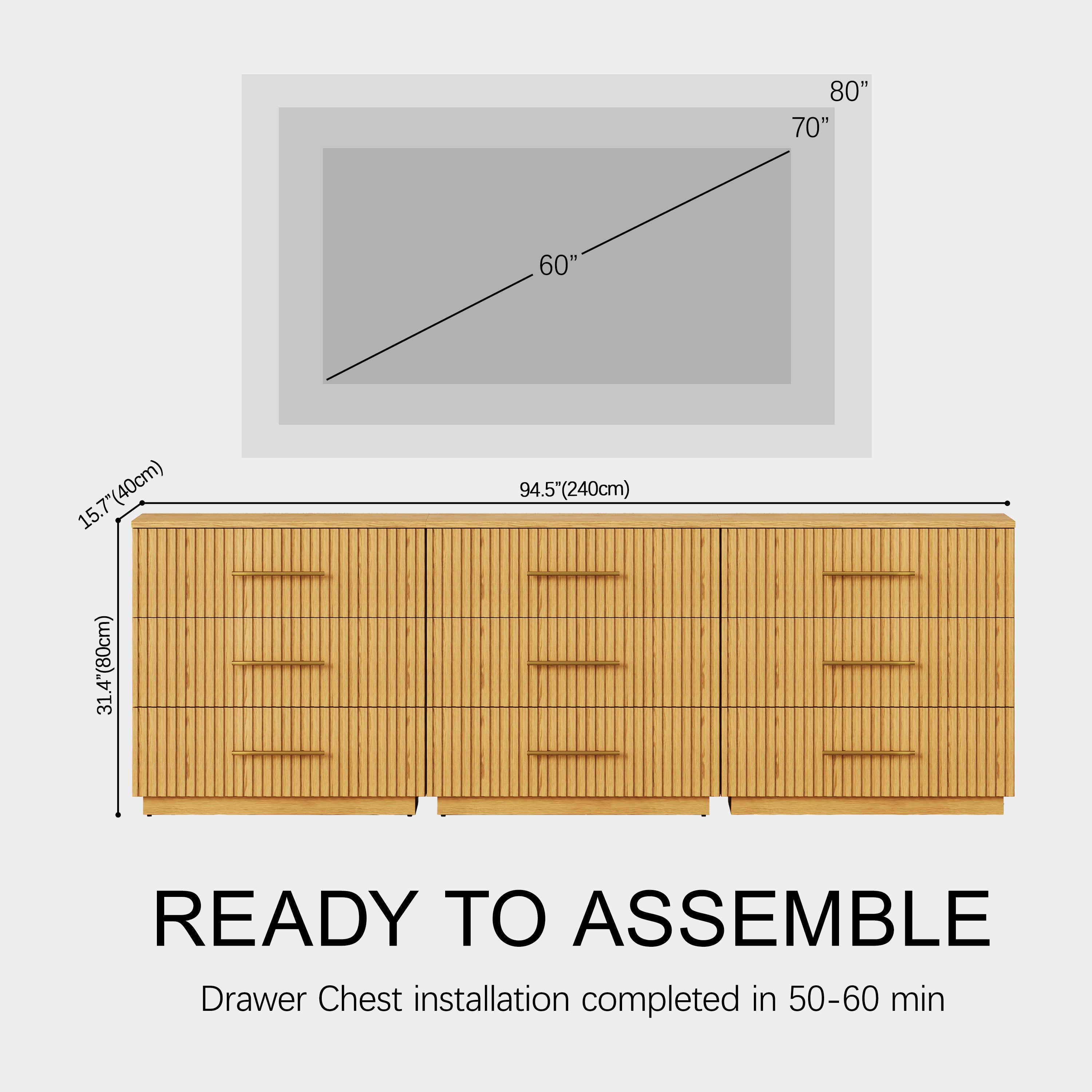 Holt 95" Oak 9-Drawer Chest(Set of 3)