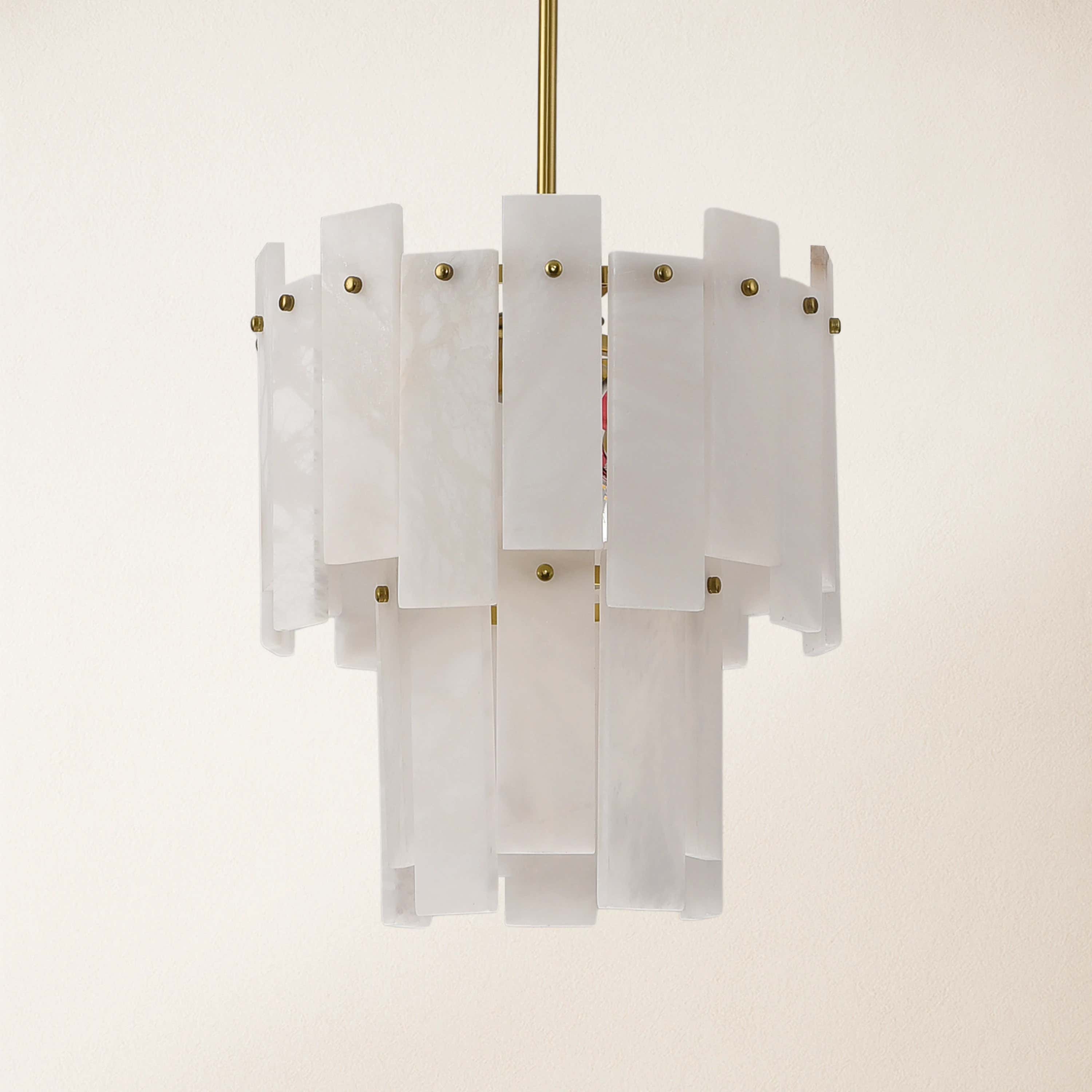 Nivislight Alabaster 2-Tier Round Pendant 13"#Finish_Gold