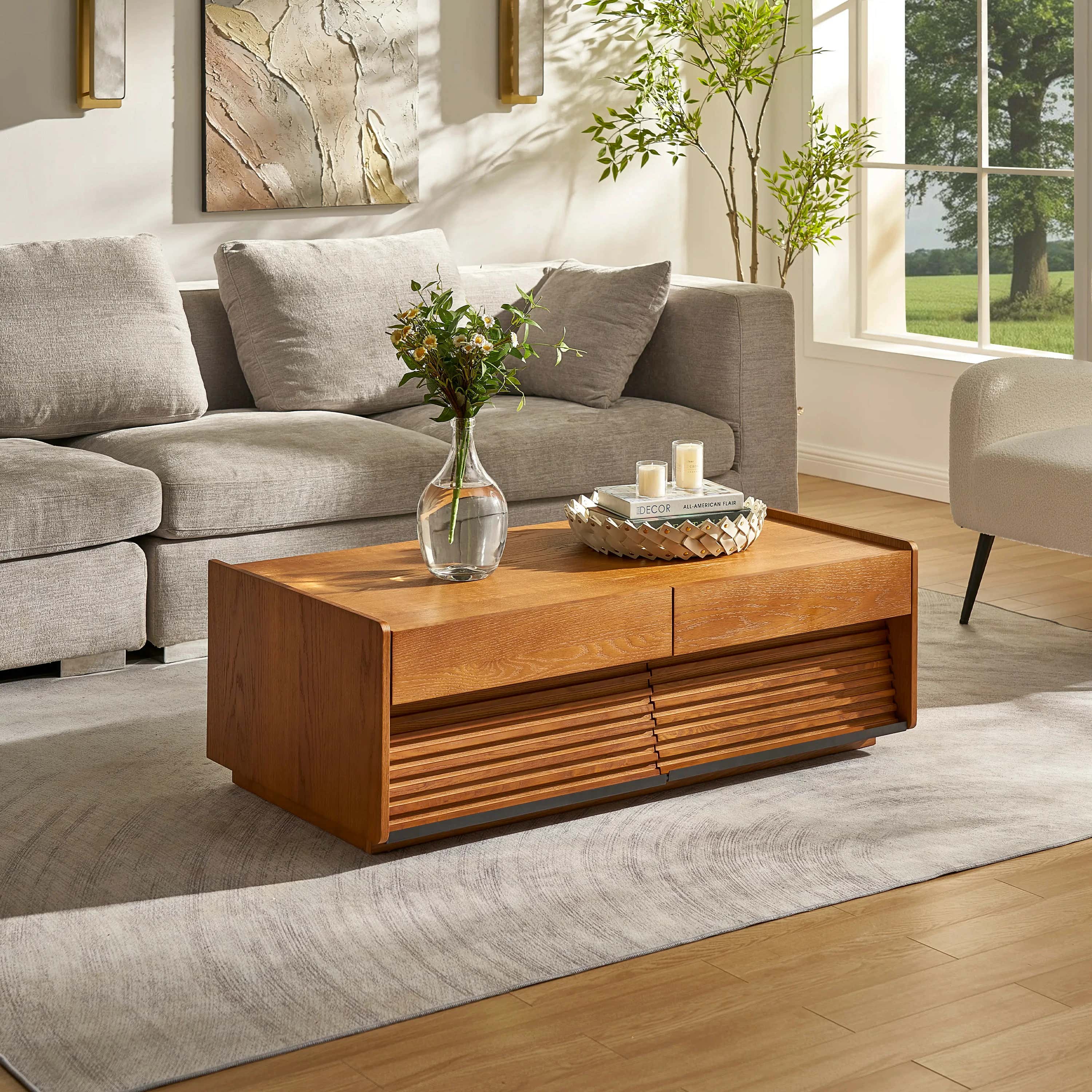 Devon Oak Media Console And Coffee Table Set