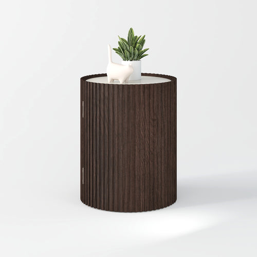 Dark Walnut Fluted Round Side Table 15.7"W