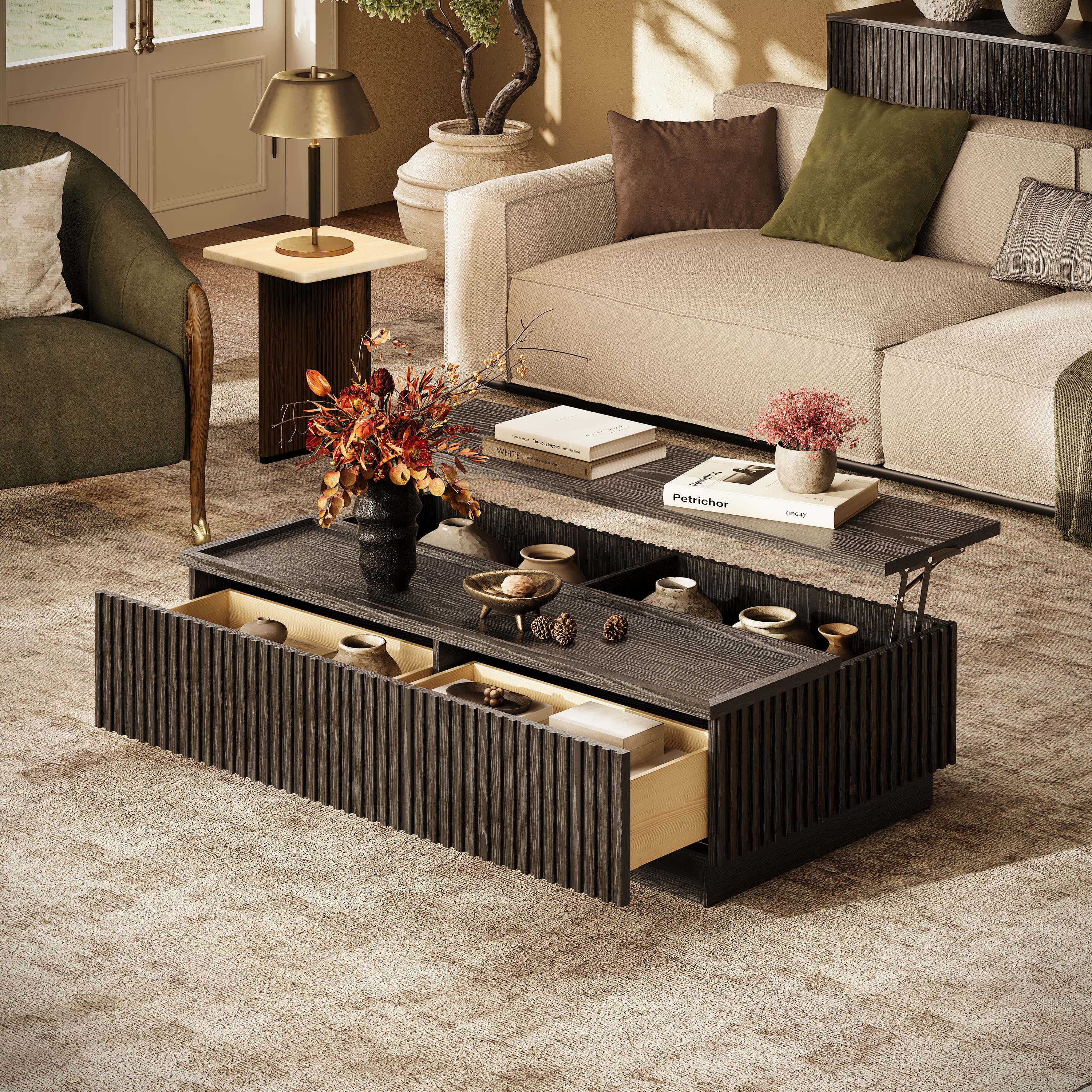 Avery Oak Lift-Top Storage Coffee Table 52"W