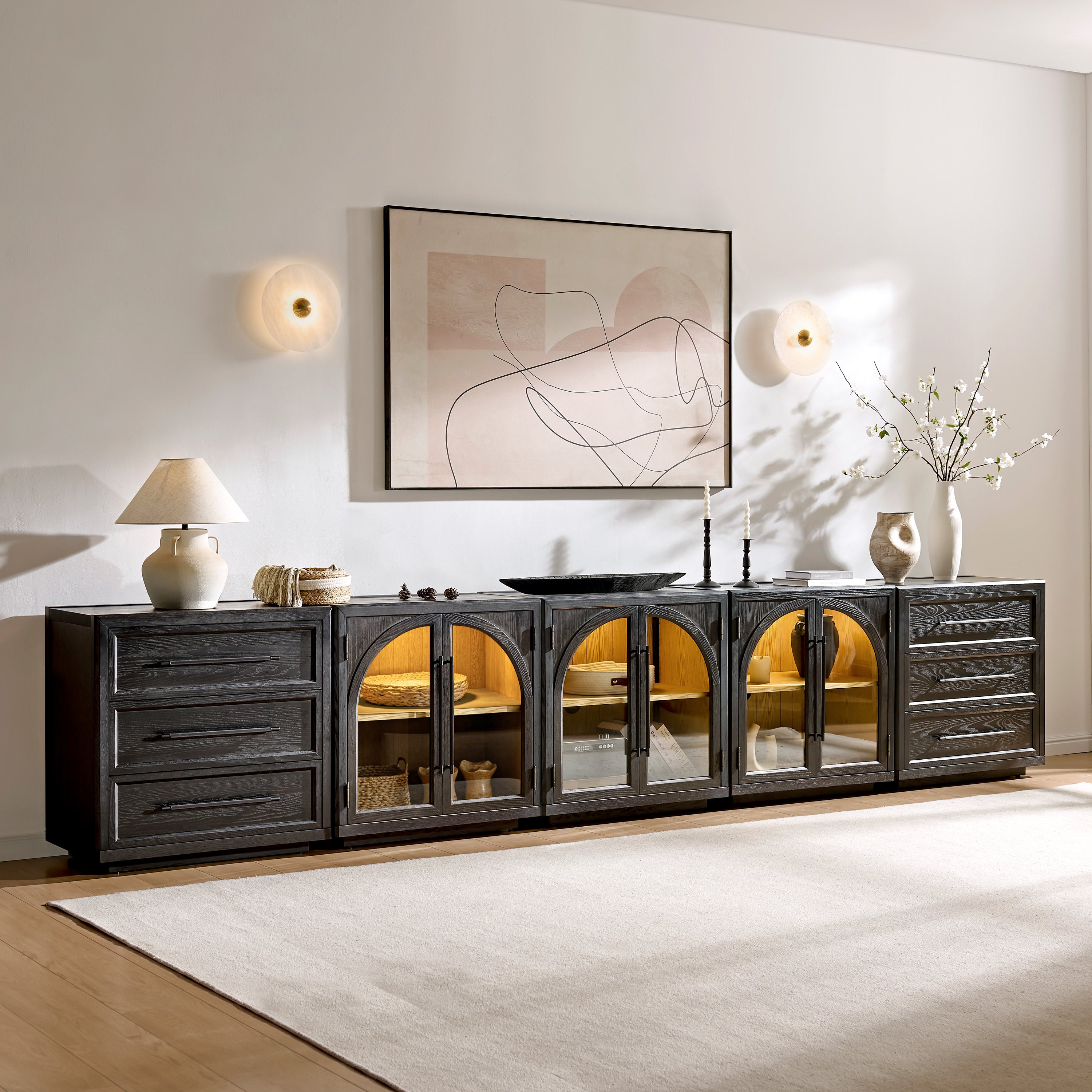 Alvar Arched 157,5″ Modulare Medienkonsole aus Eiche (5er-Set)