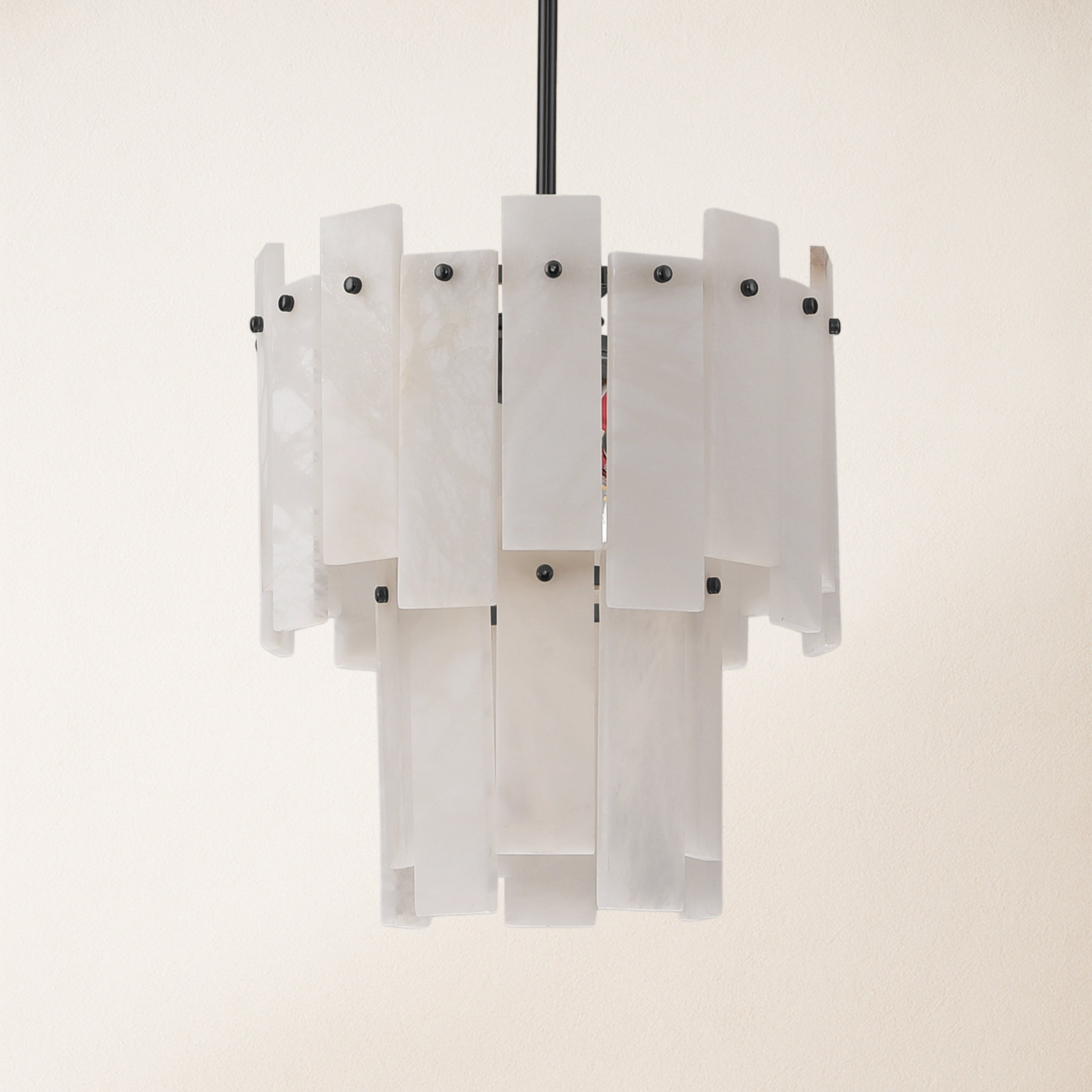 Nivislight Alabaster 2-Tier Round Pendant 13"#Finish_Black