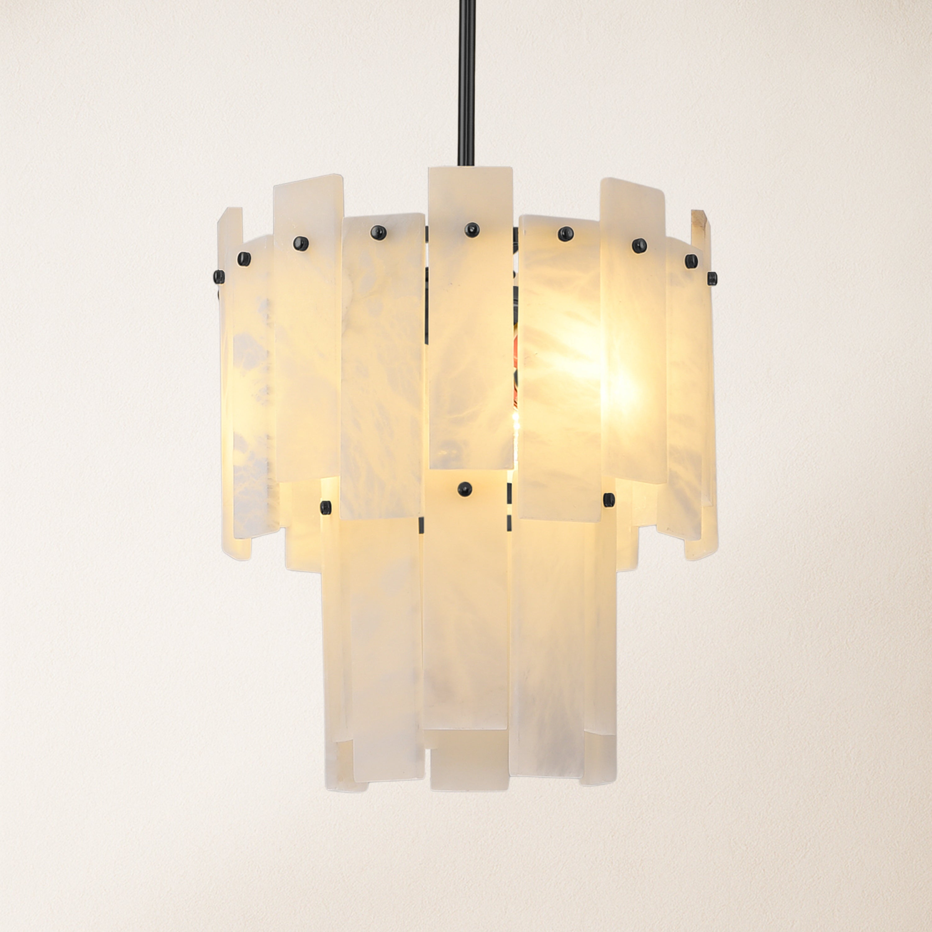 Nivislight Alabaster 2-Tier Round Pendant 13"#Finish_Black