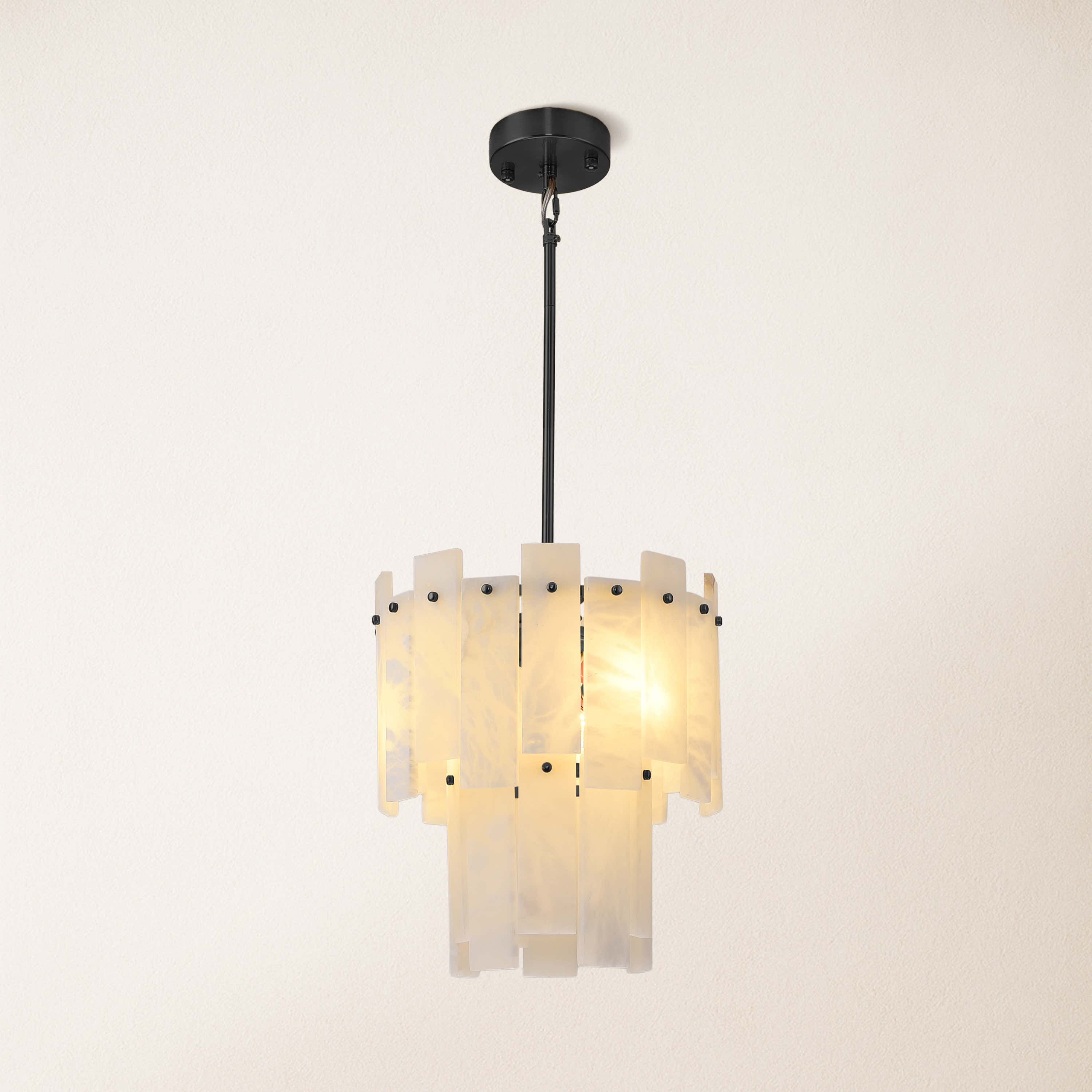 Nivislight Alabaster 2-Tier Round Pendant 13"#Finish_Black