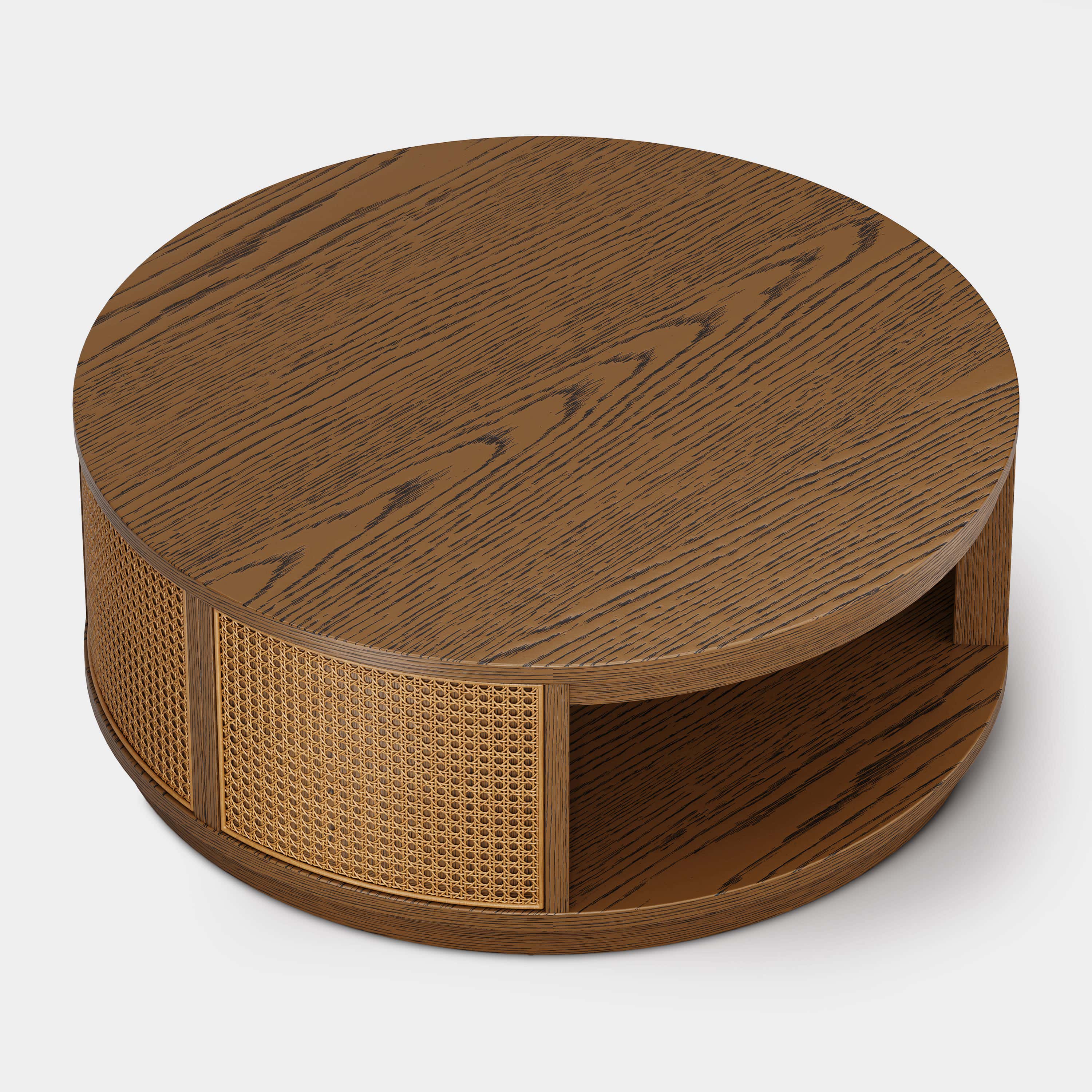 Harlow Round Oak & Rattan Drum Coffee Table