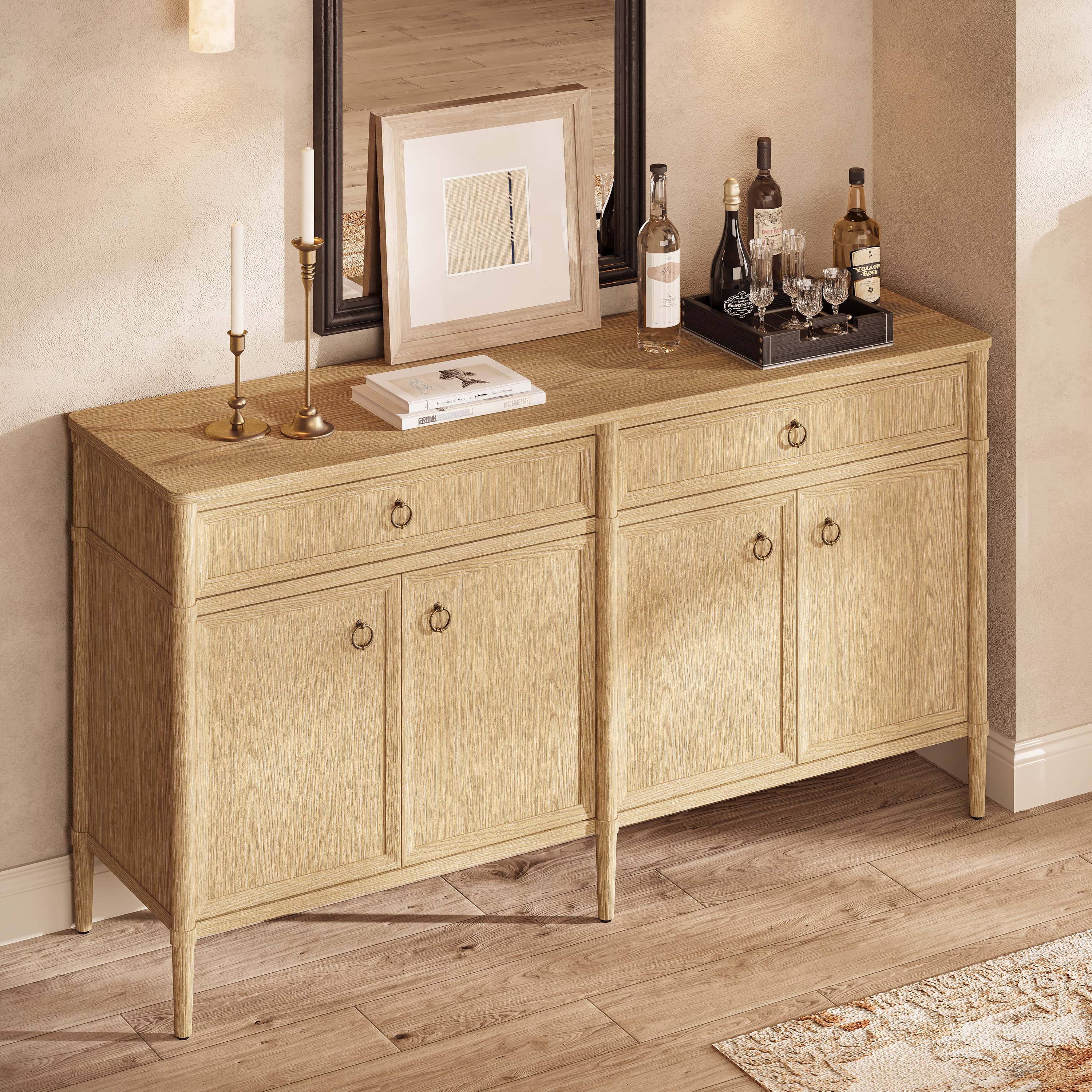Alden Oak Finish 4-Door 2-Drawer Sideboard