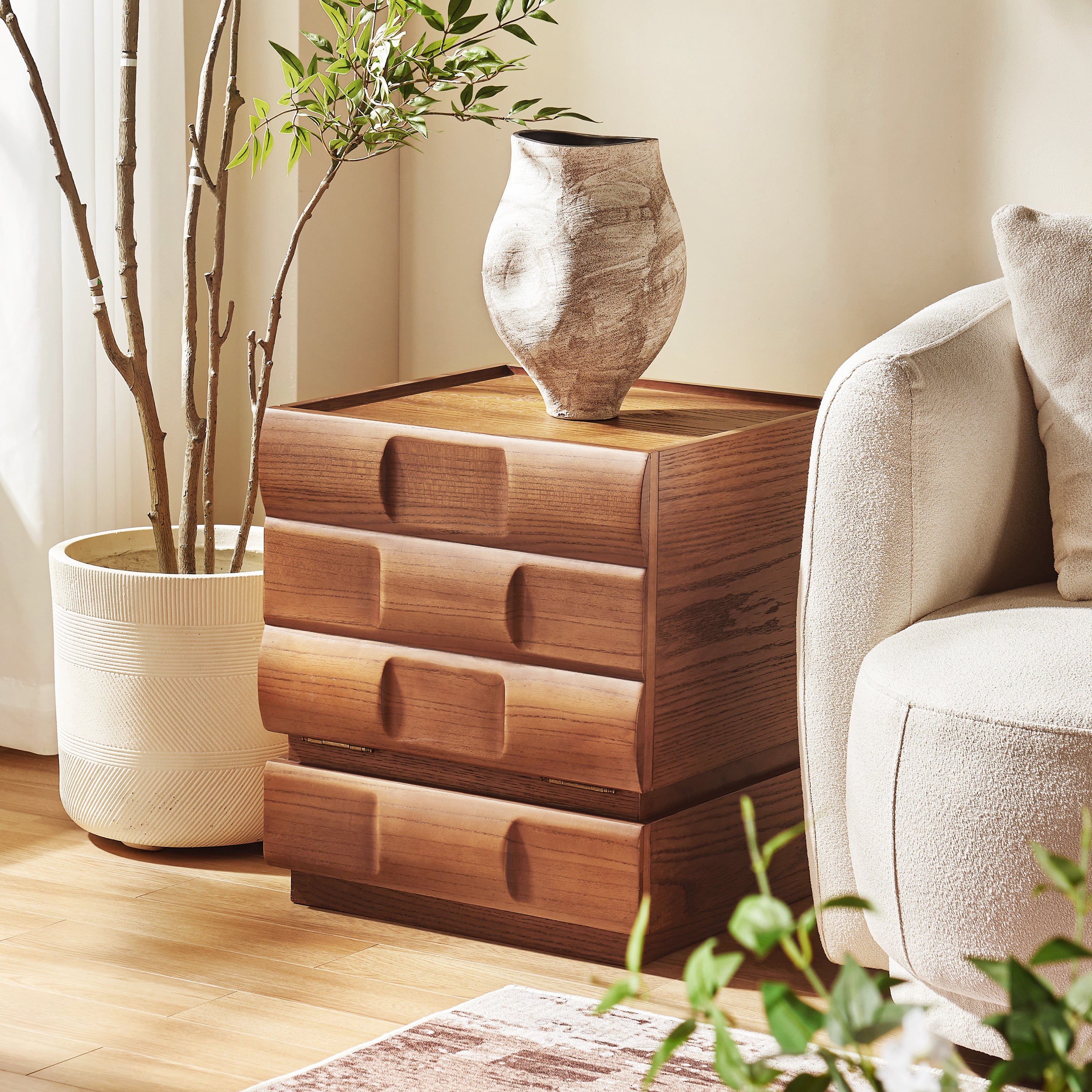 Terra Cube Emboss Solid Wood Nightstand 18”