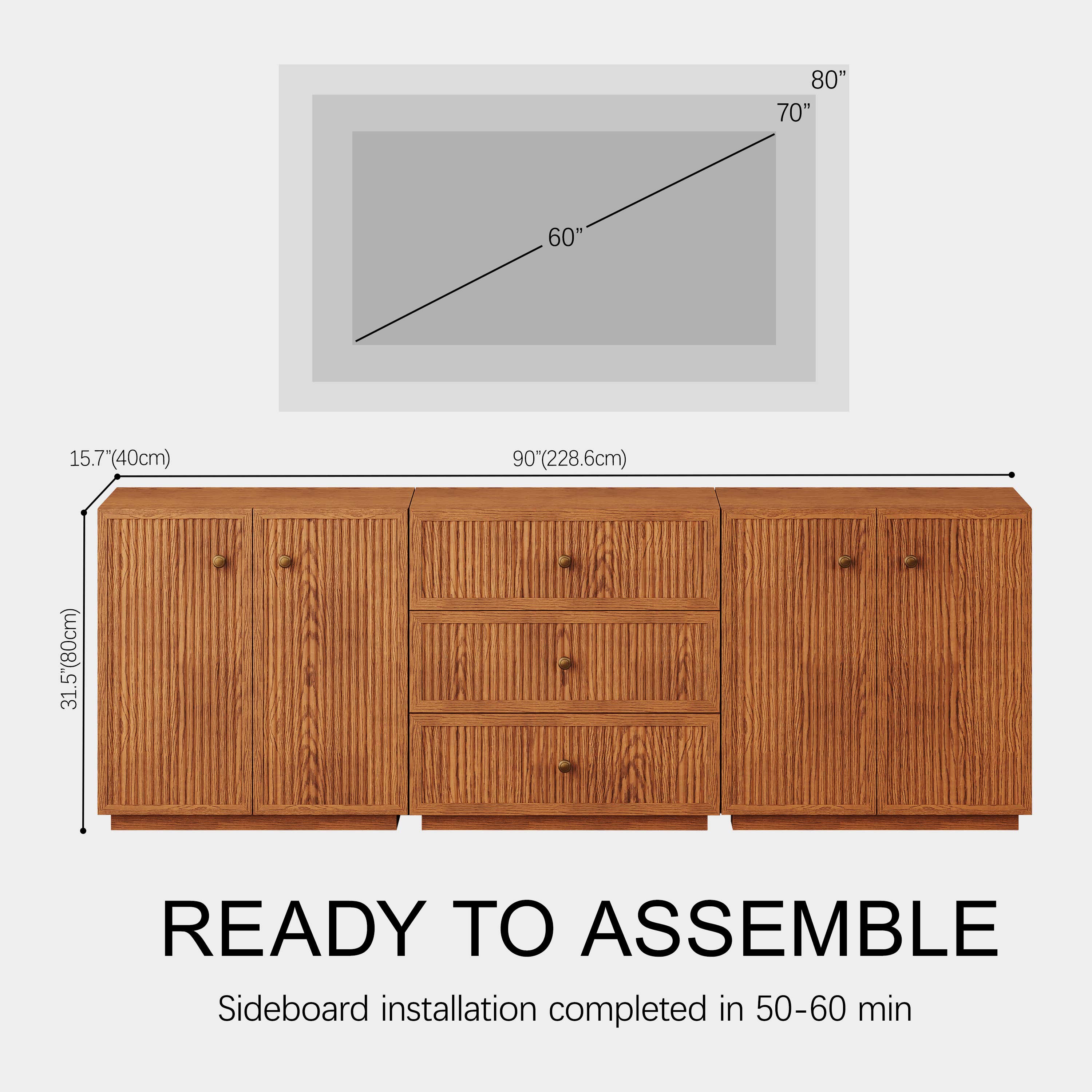 Avery Oak 3-Drawer Media Console 90"W