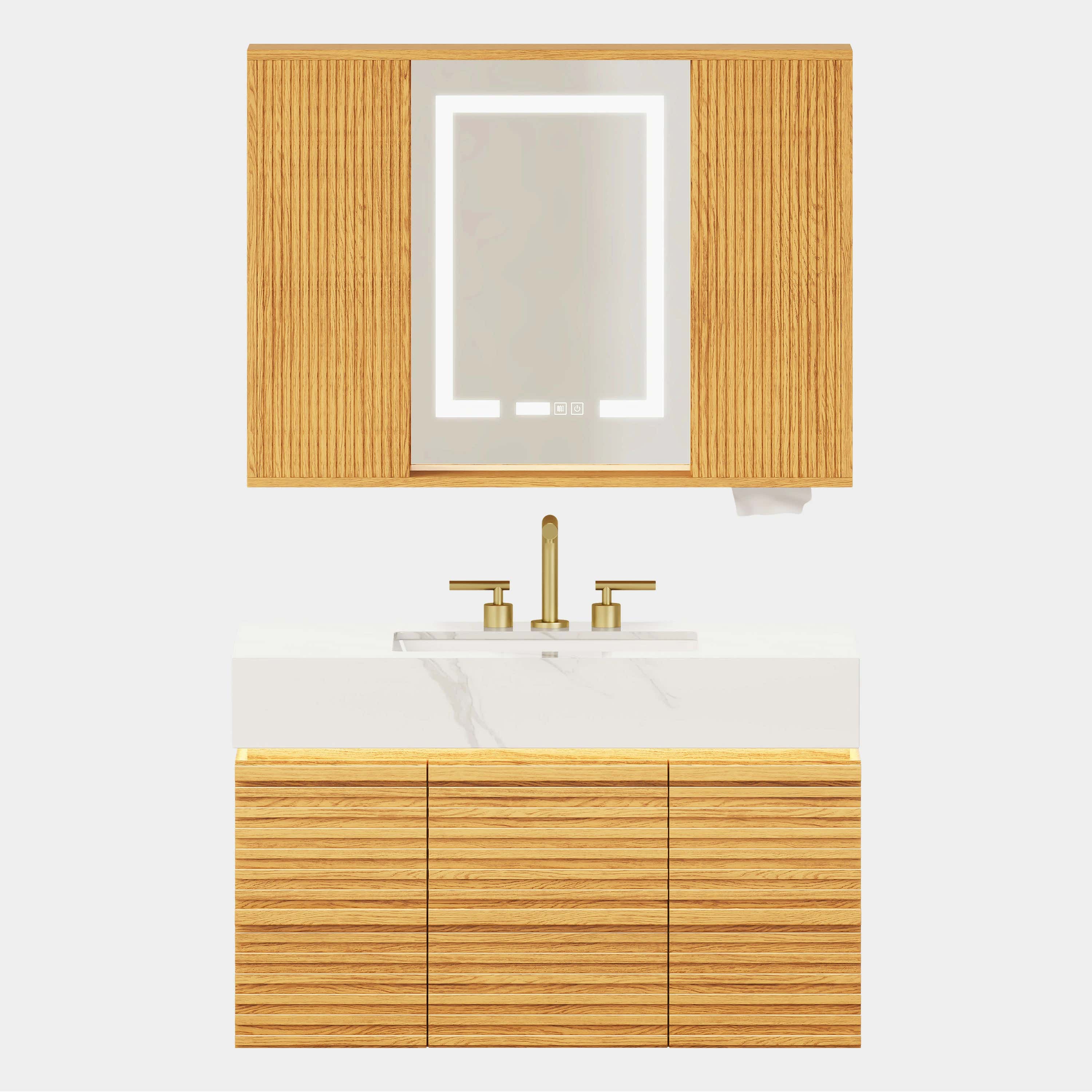 Isla Oak Bathroom Wall Mirror And Vanity Set