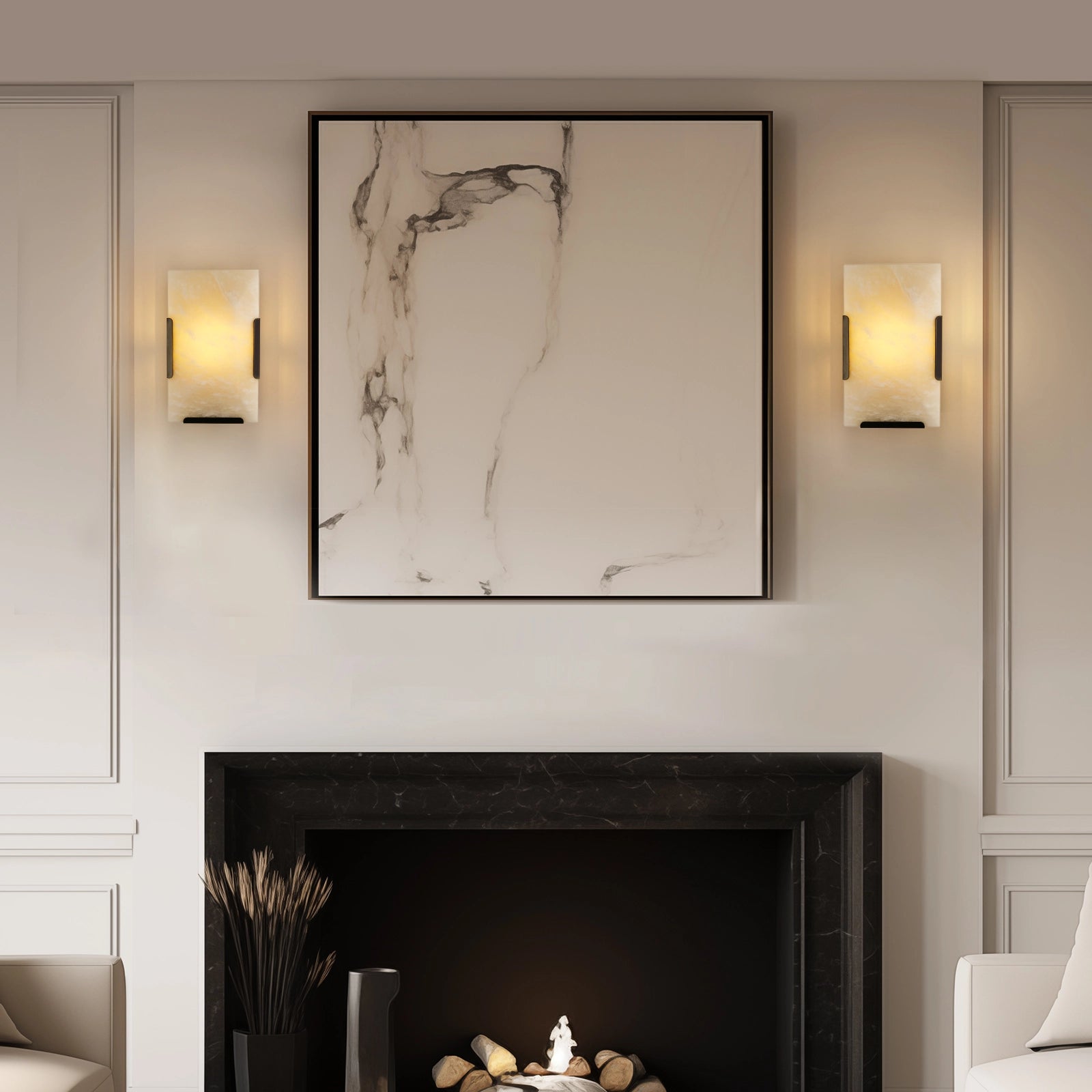 Maris Alabaster Wall Sconce 10"H#Finish_Black