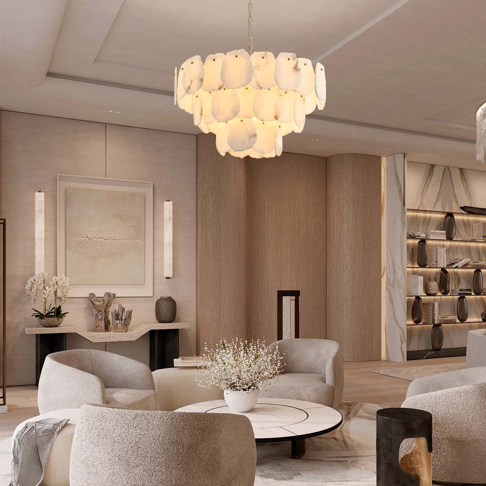 Moira Alabaster Multi-Tier Round Chandelier 32"D#Finish_Gold