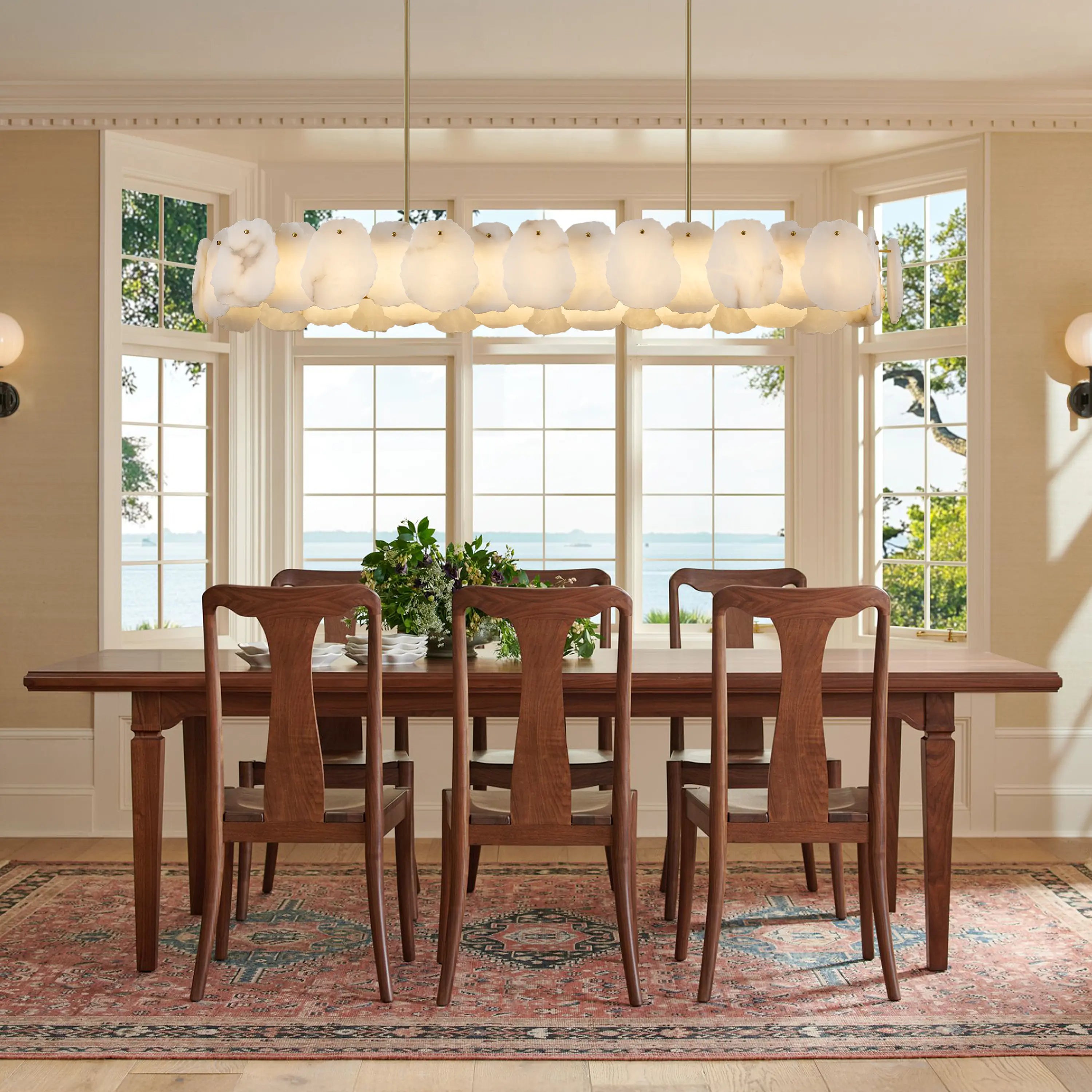 Moira Alabaster Oval Chandelier 58"W#Finish_Gold