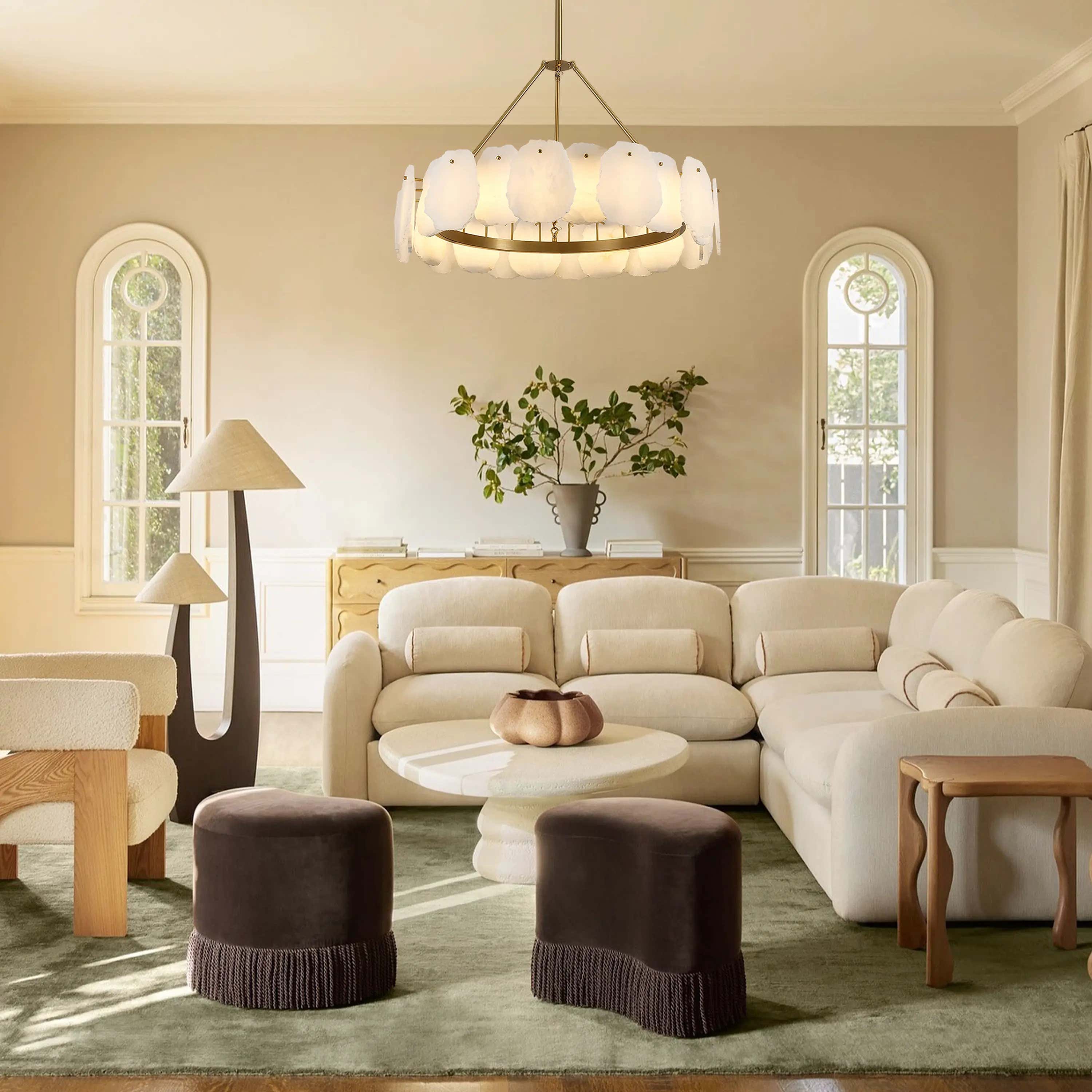 Moira Alabaster Round Chandelier 32"D#Finish_Gold