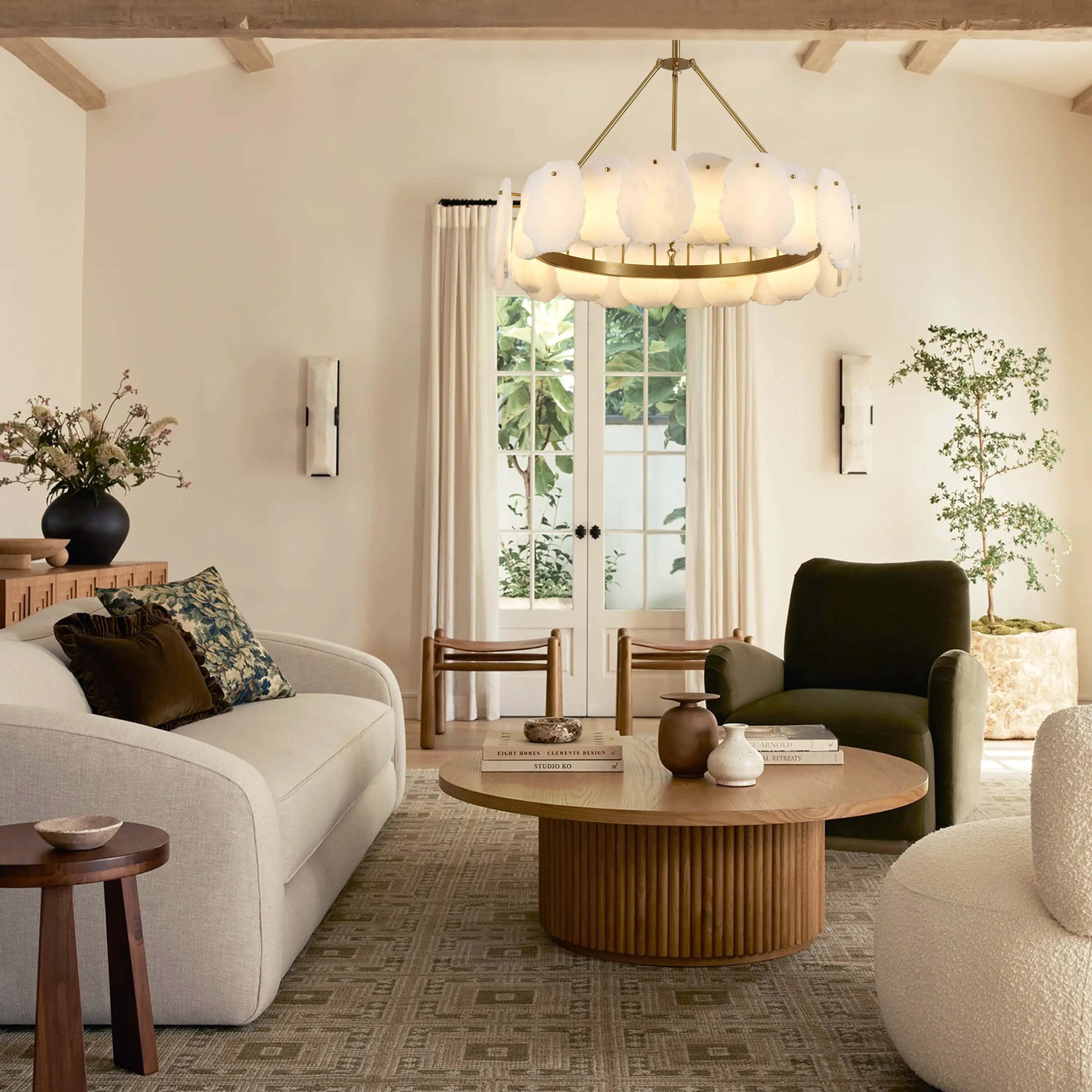 Moira Alabaster Round Chandelier 32"D#Finish_Gold