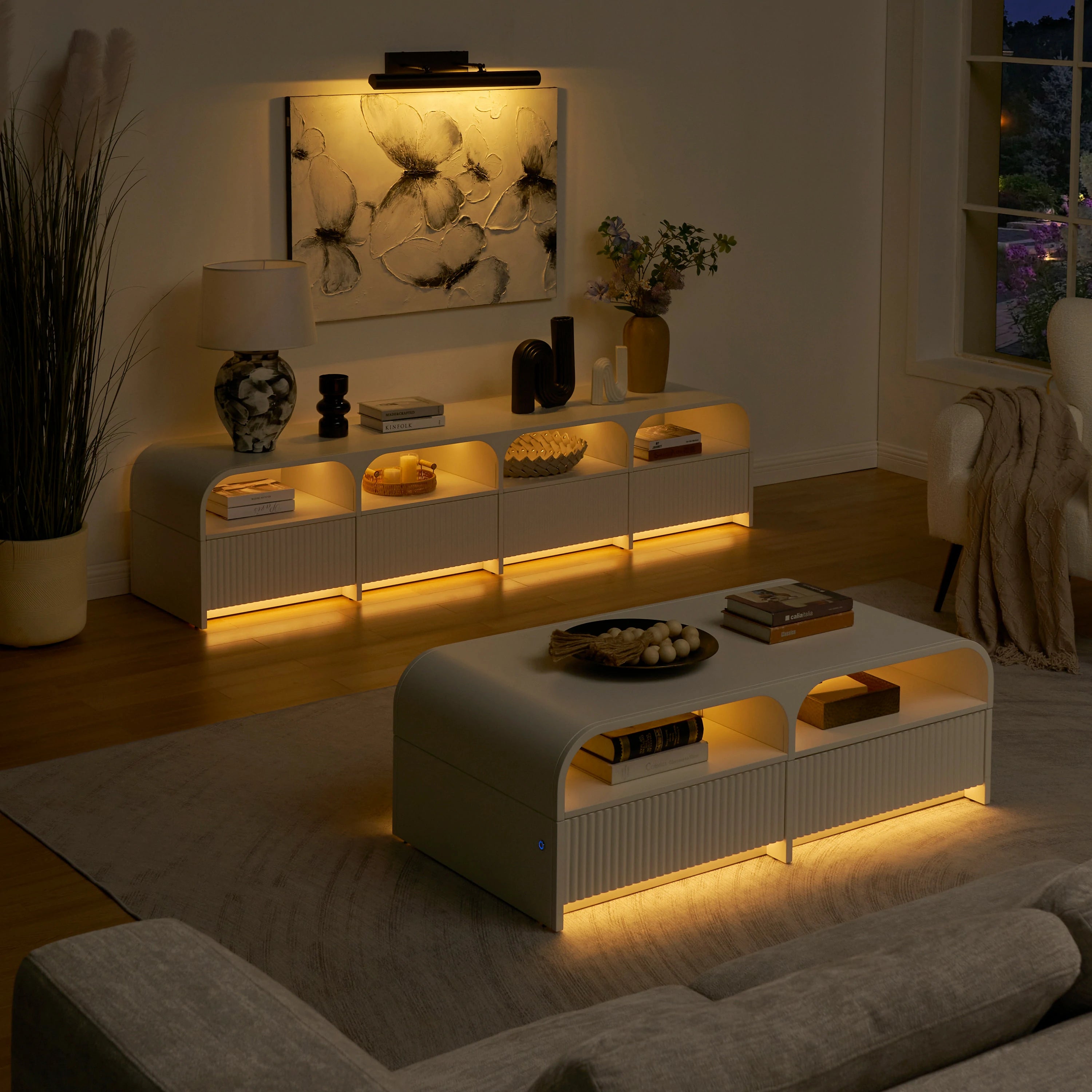 Naru Media Console and Coffee Table Set