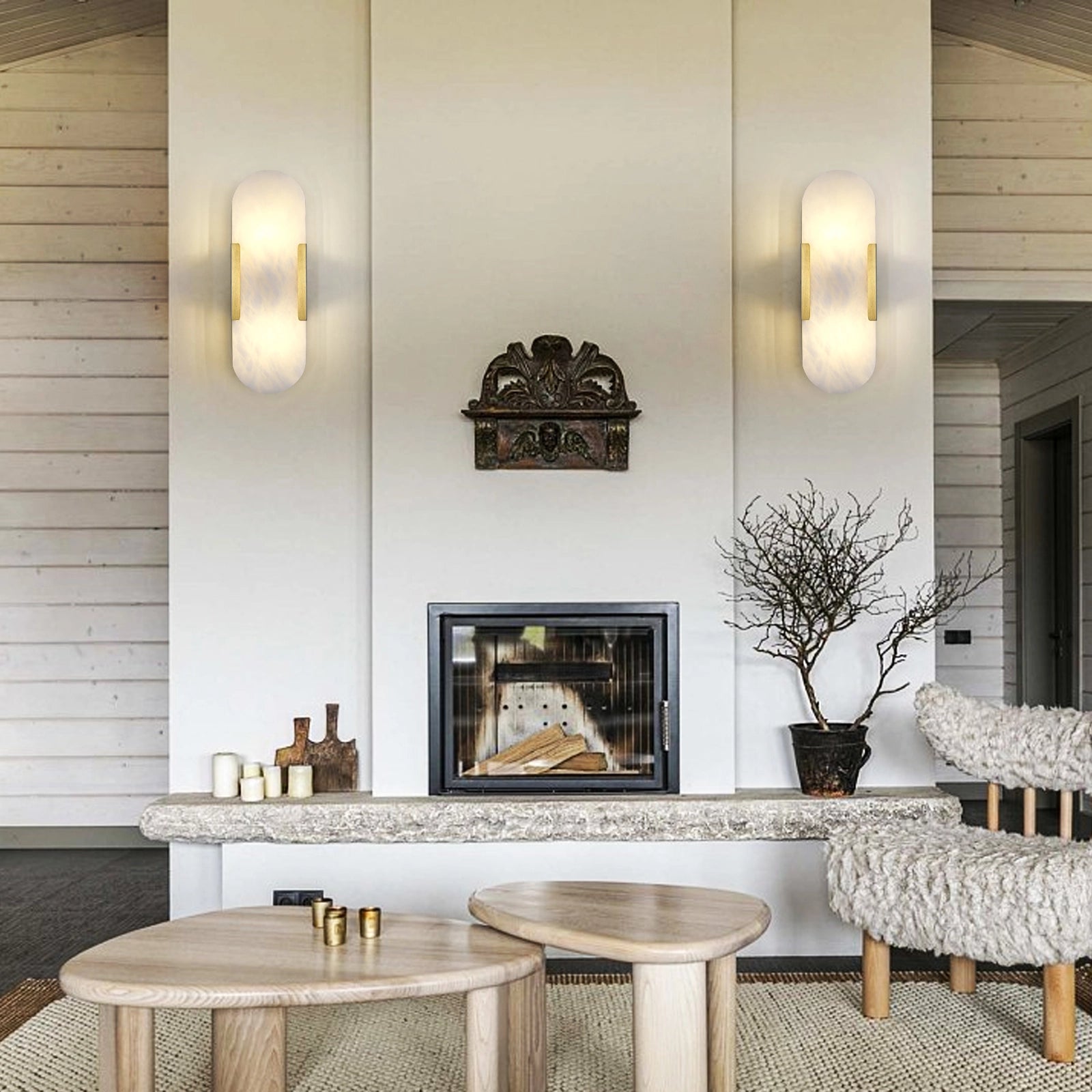 OpalEdge Alabaster Oval Wall Sconce 14"H#Finish_Gold