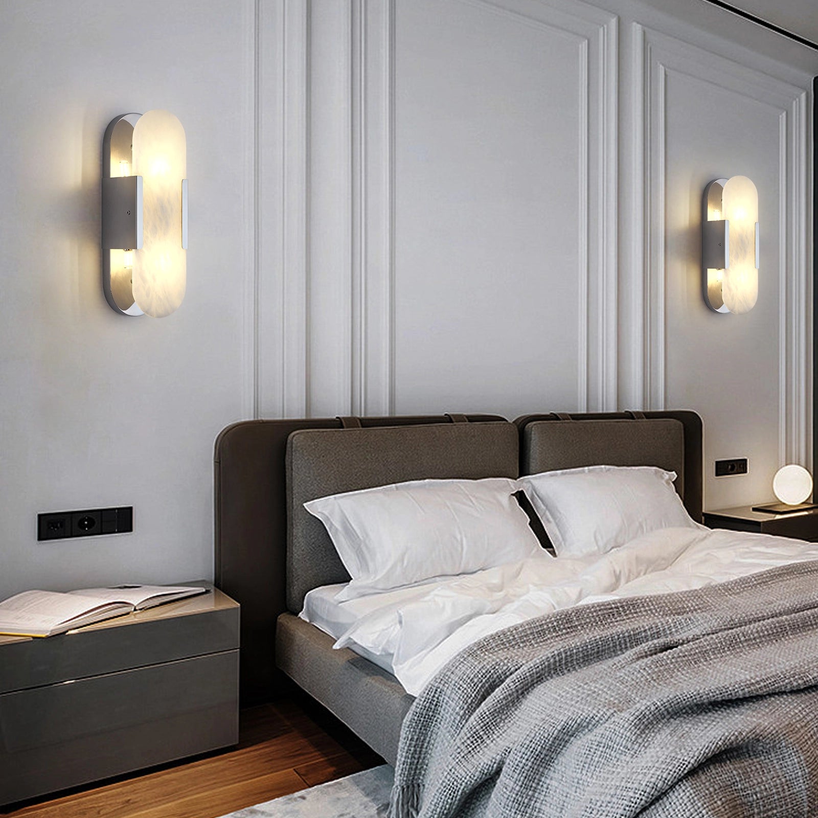 OpalEdge Alabaster Oval Wall Sconce 14"H#Finish_Silver