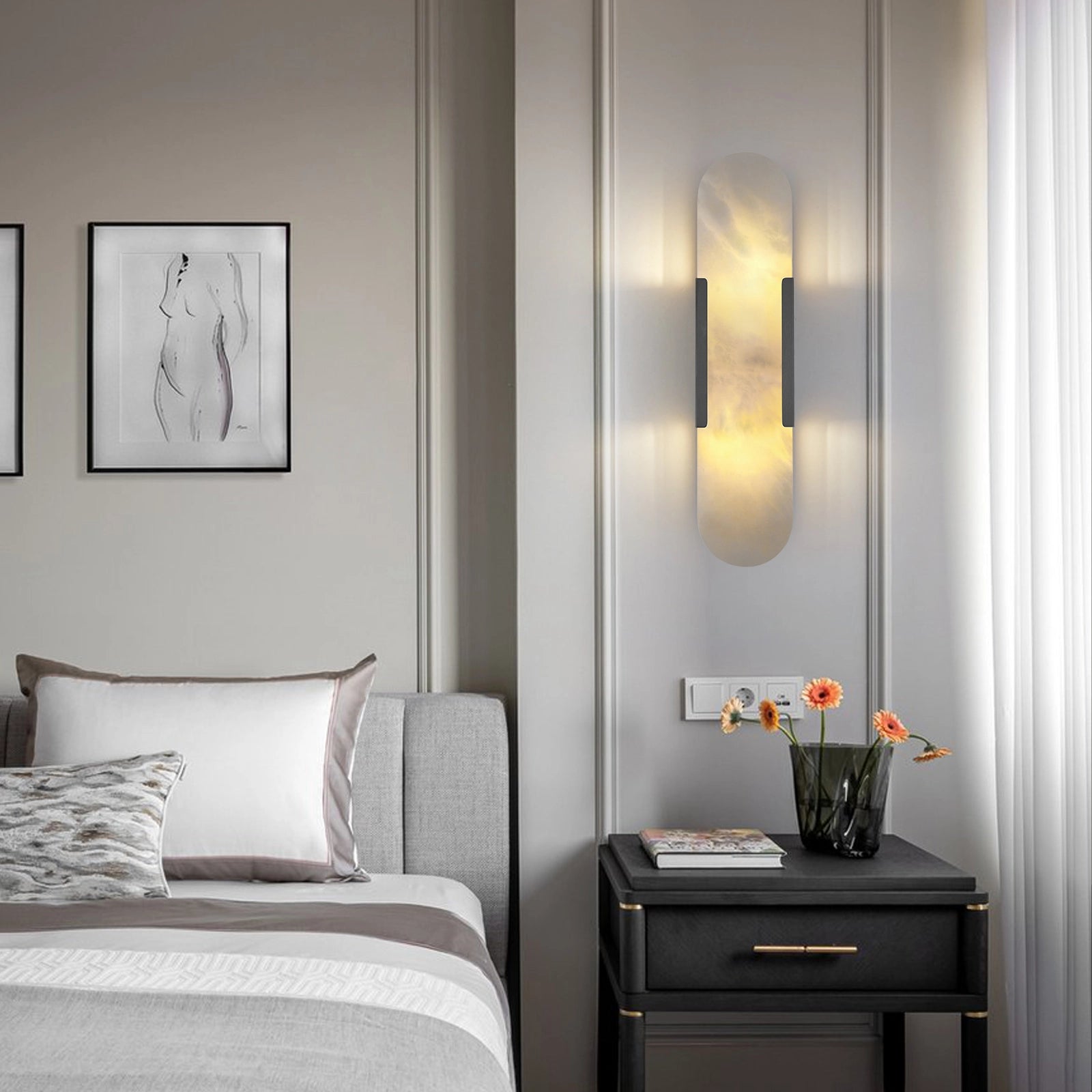 OpalEdge Alabaster Oval Wall Sconce 20"H#Finish_Silver