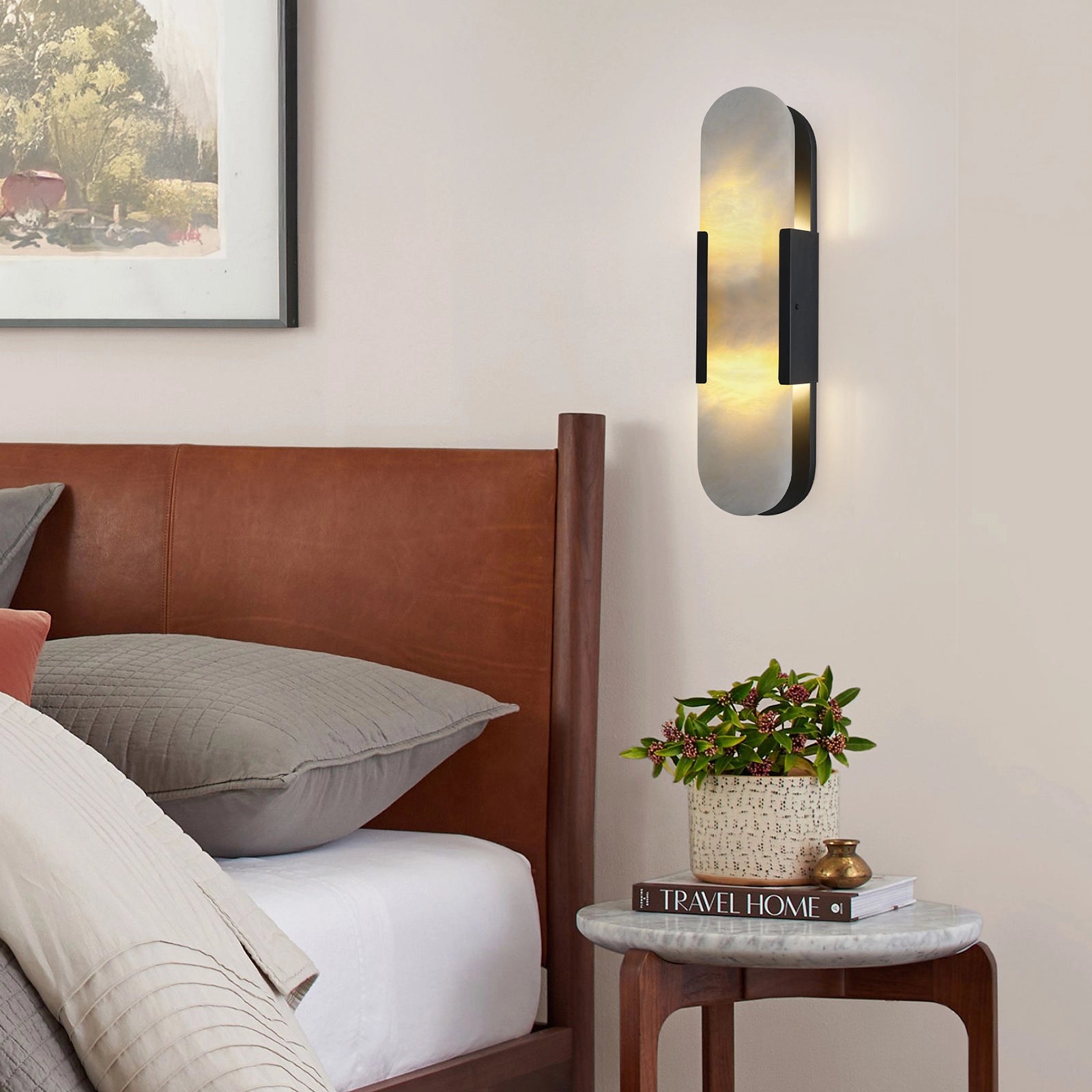 OpalEdge Alabaster Oval Wall Sconce 20"H#Finish_Black