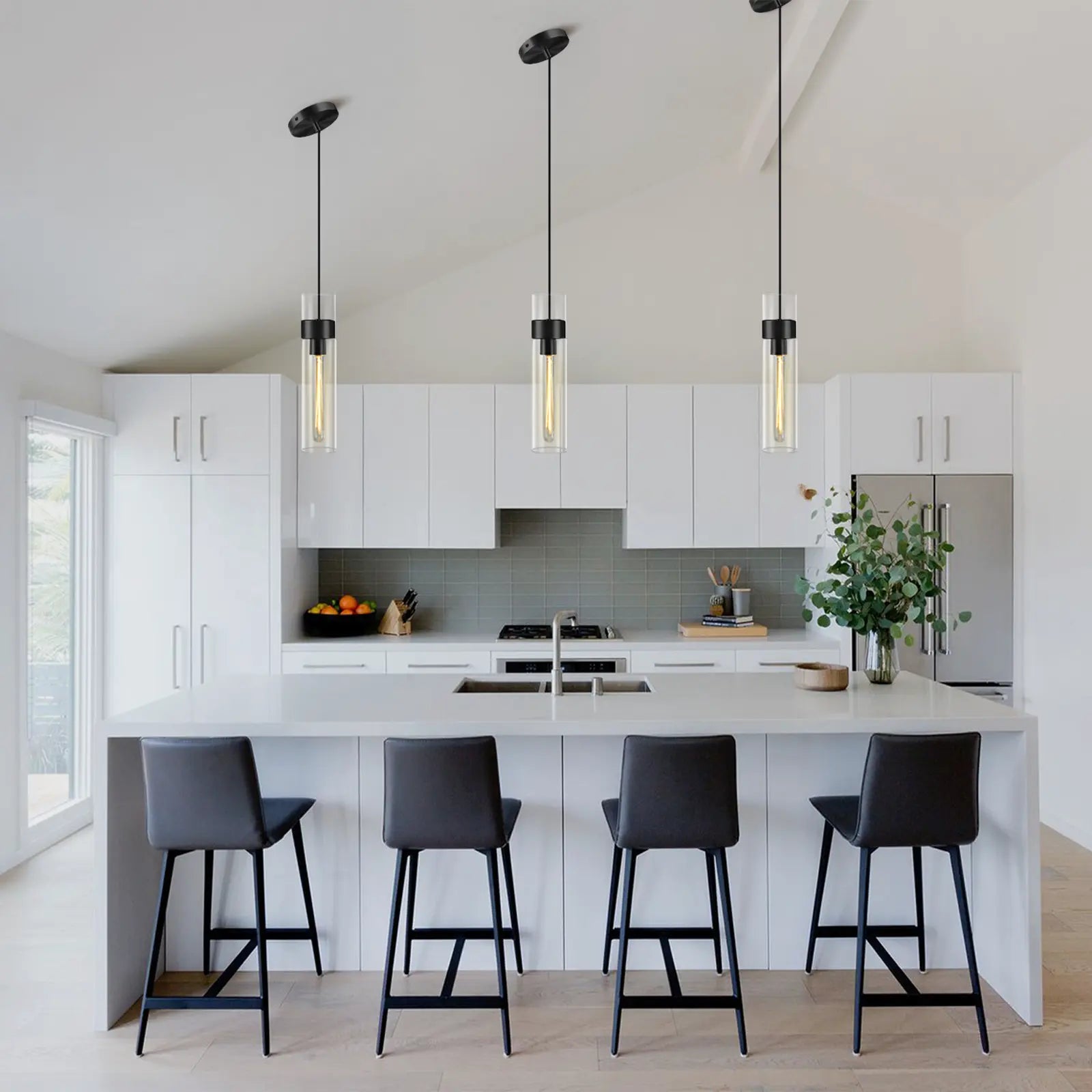 Cylora Glass Tube Pendant 4"H#Finish_Black