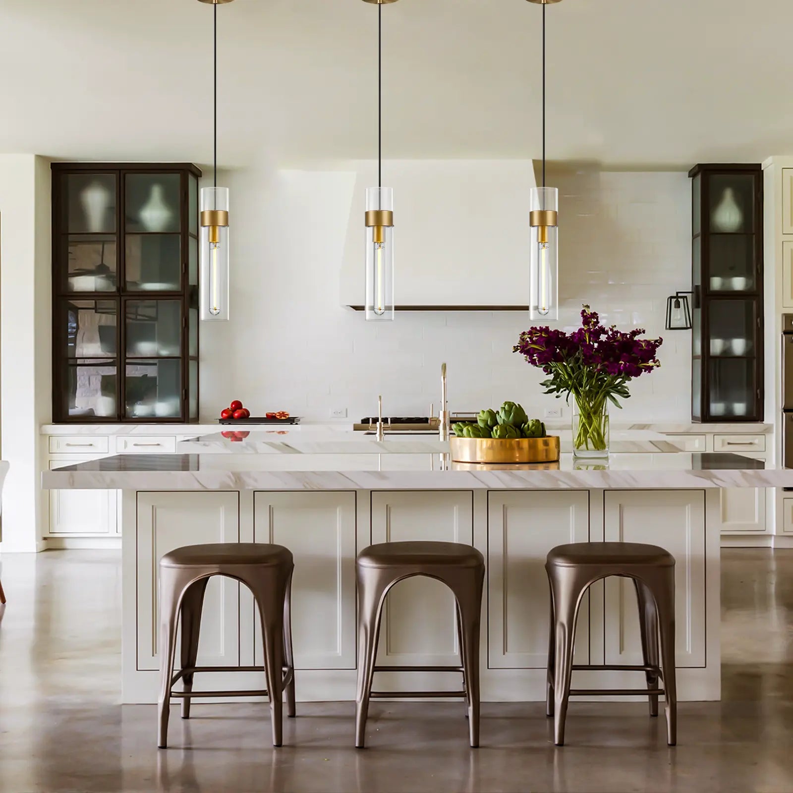 Cylora Glass Tube Pendant 4"H#Finish_Gold