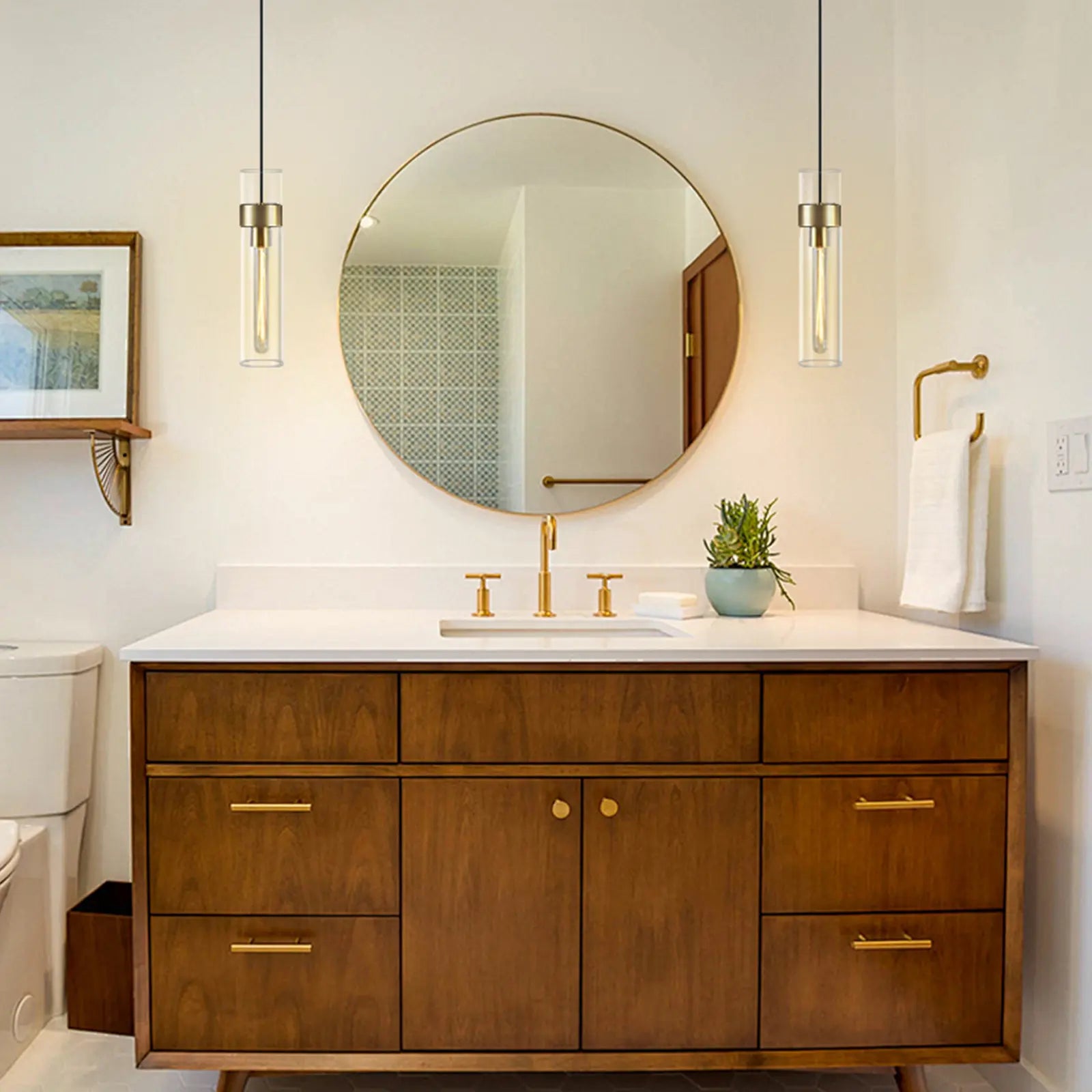 Cylora Glass Tube Pendant 4"H#Finish_Gold