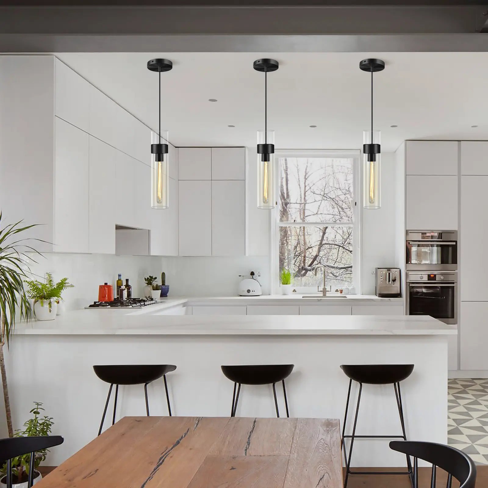 Cylora Glass Tube Pendant 4"H#Finish_Black