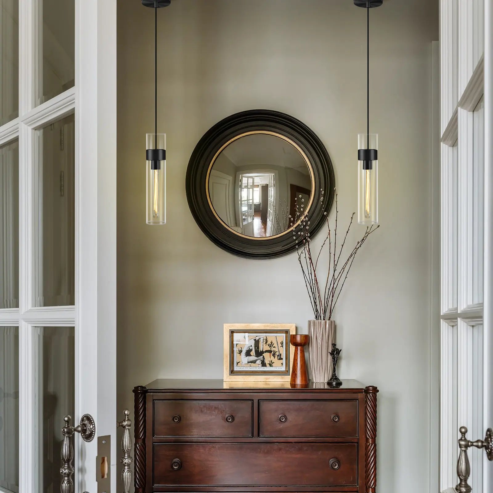 Cylora Glass Tube Pendant 4"H#Finish_Black