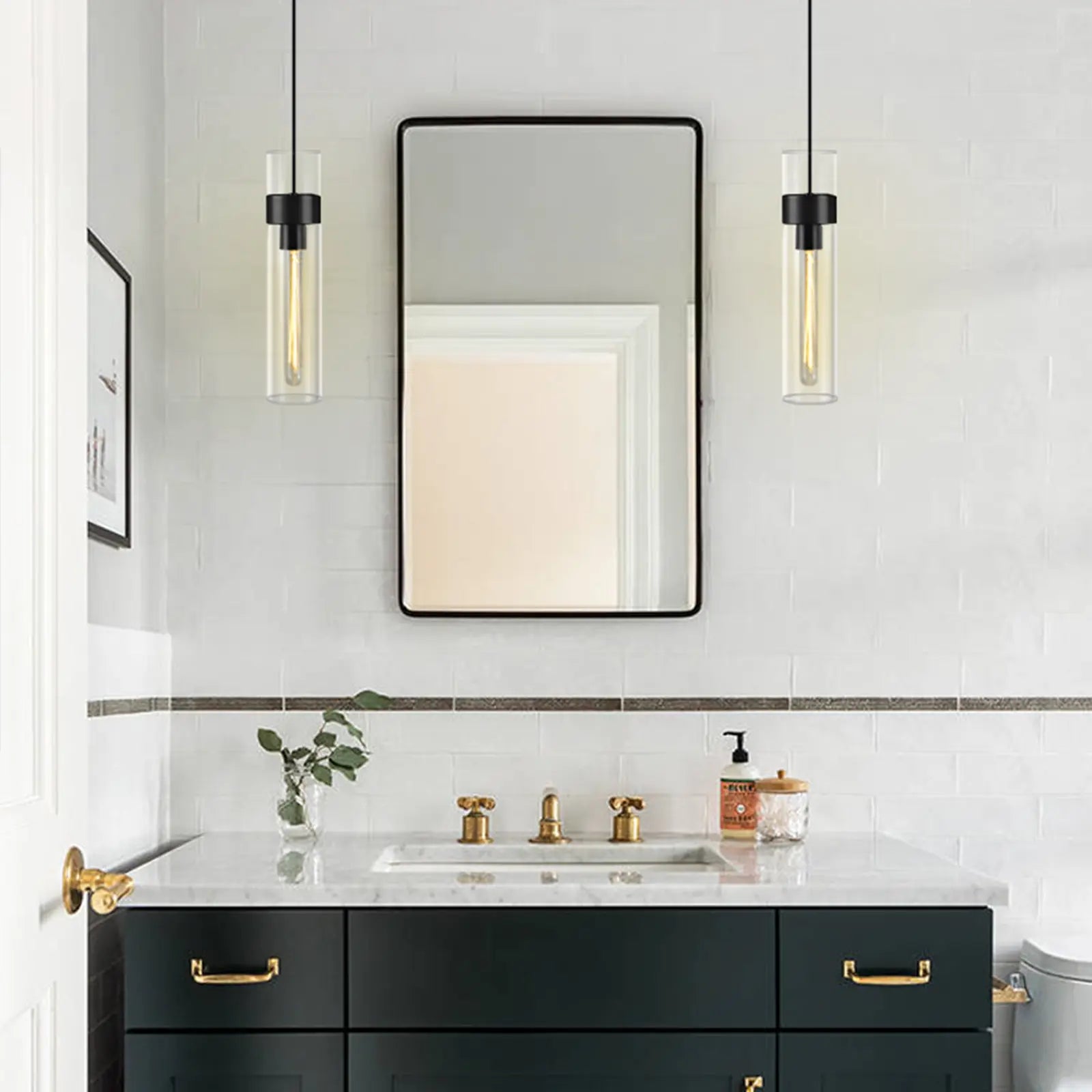 Cylora Glass Tube Pendant 4"H#Finish_Black