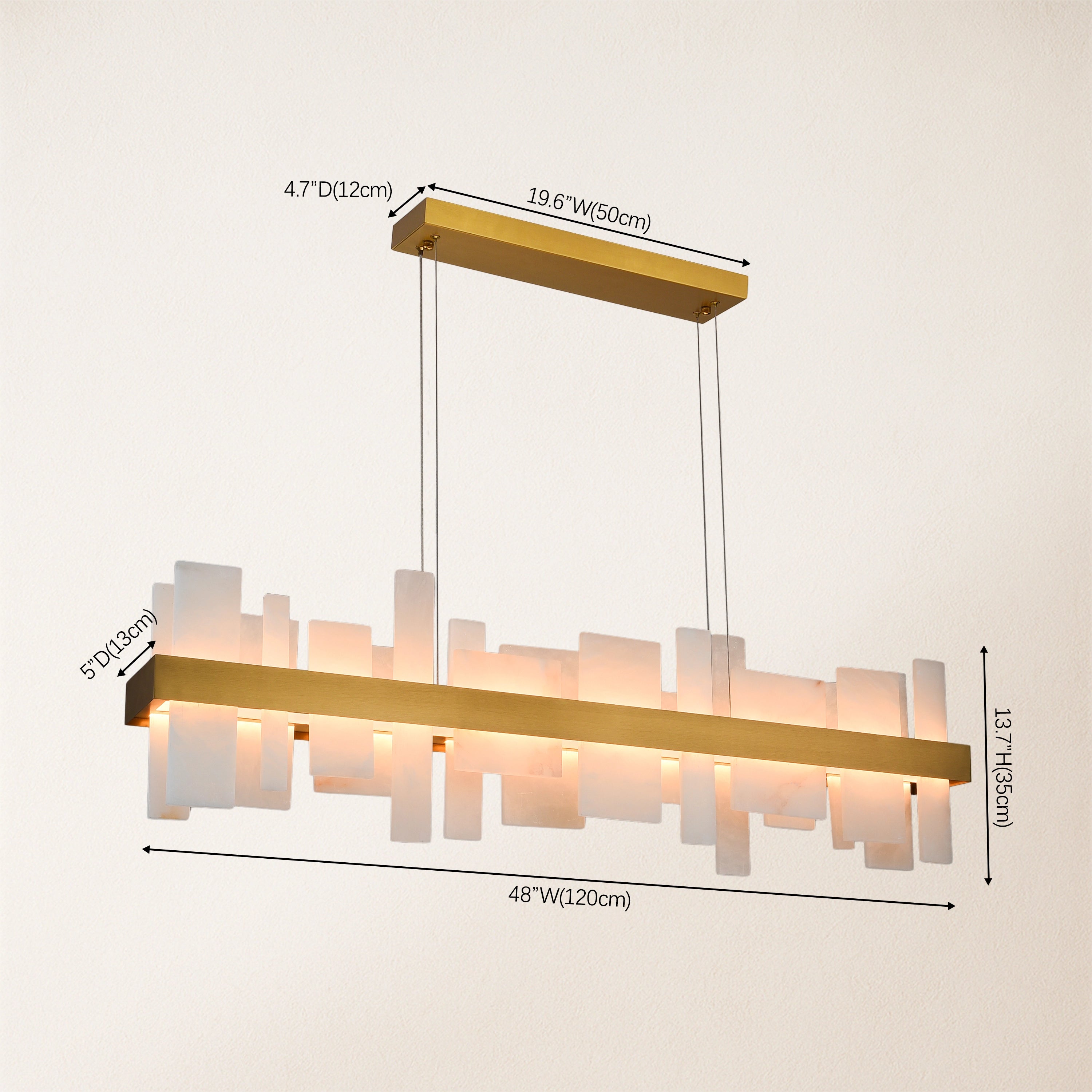 Nocturne Alabaster Rectangular Chandelier 48"