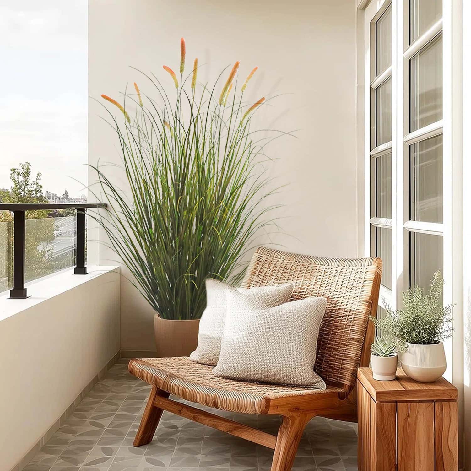 Künstlicher 10-köpfiger langer Katzenschwanz mit gebogenem Zwiebelgras-Bonsai, 20 cm hoch