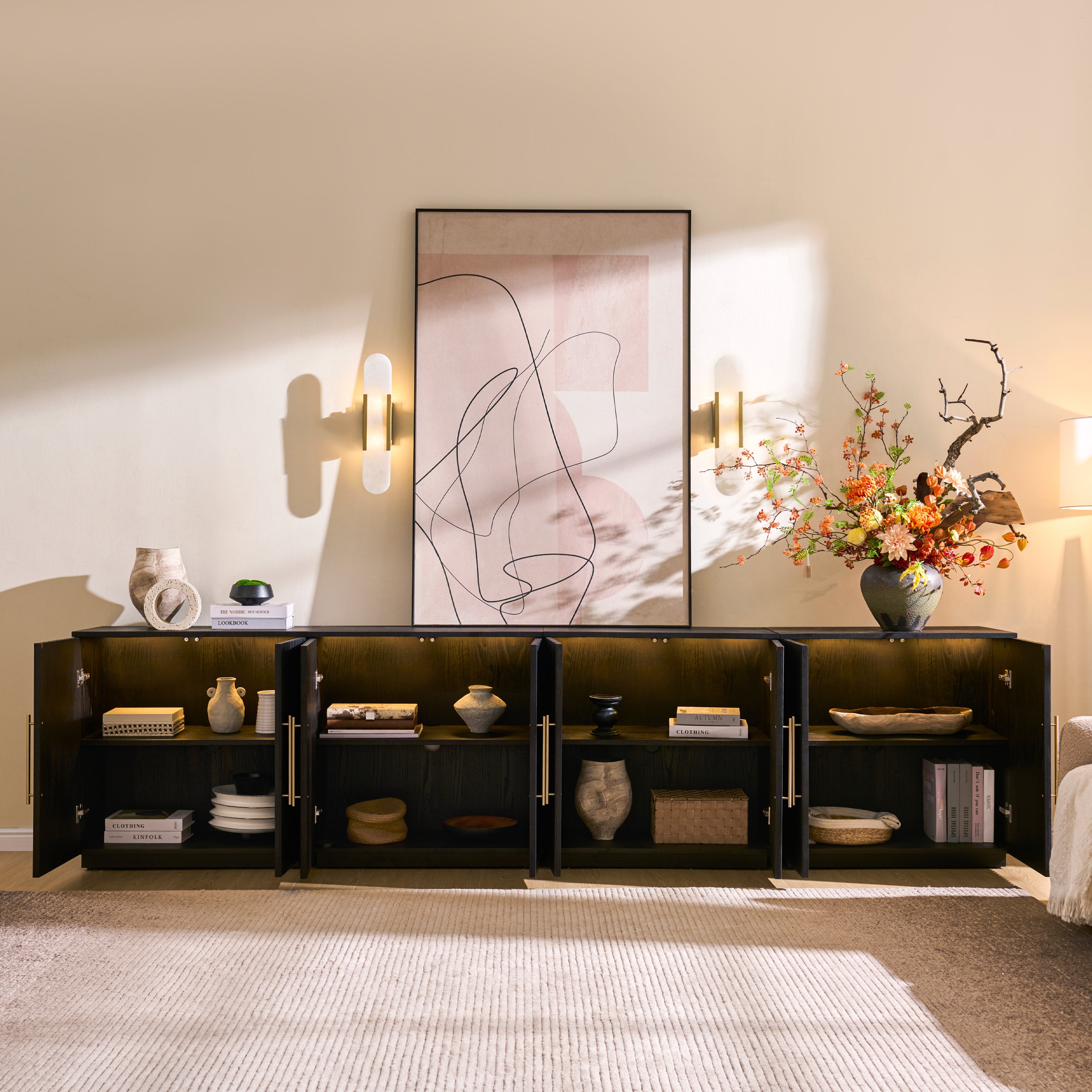 Holt 126″ Medienkonsole aus Eiche (4er-Set)