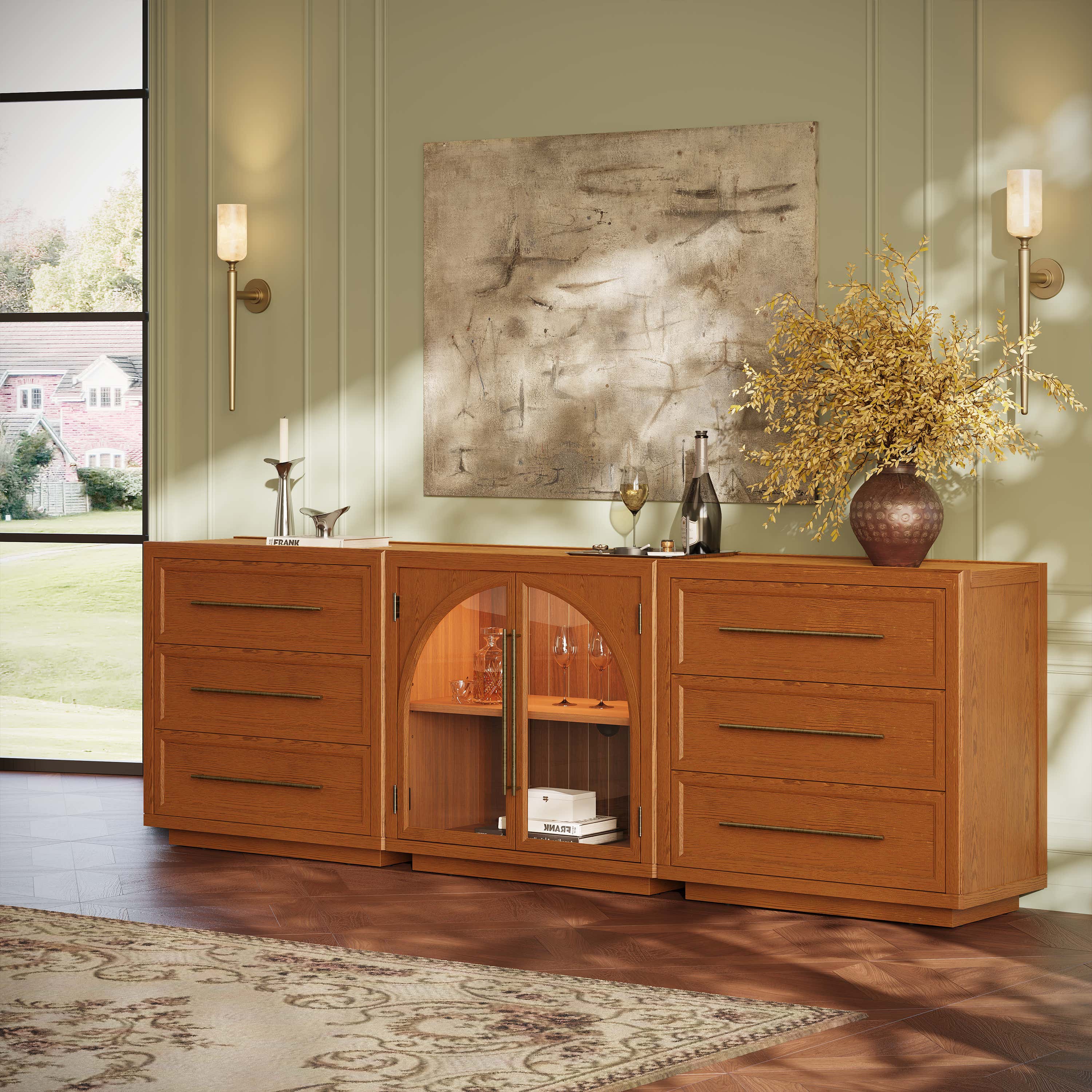 Alvar Arched 94.5″ Oak Modular Media Console(Set of 3)