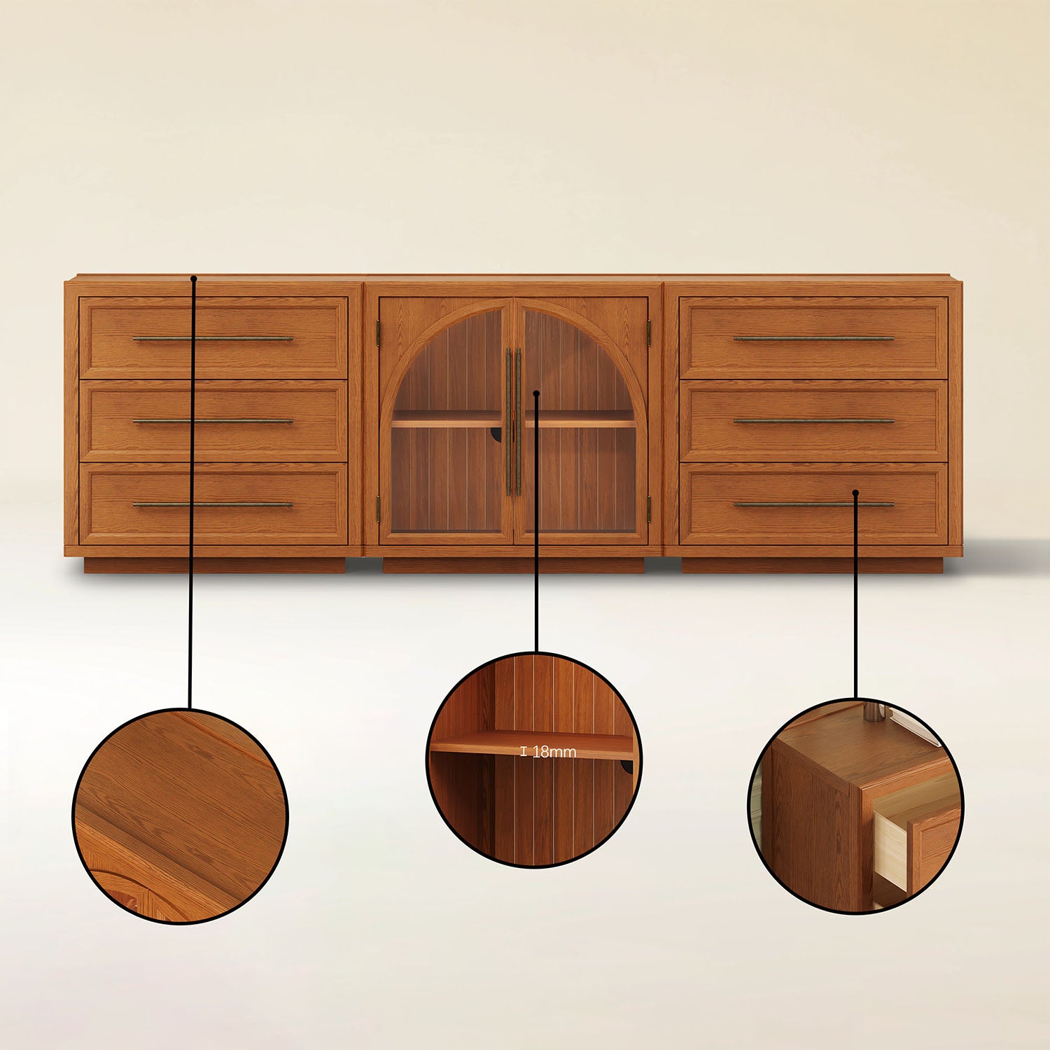 Alvar Arched 94,5″ Modulare Medienkonsole aus Eiche (3er-Set)