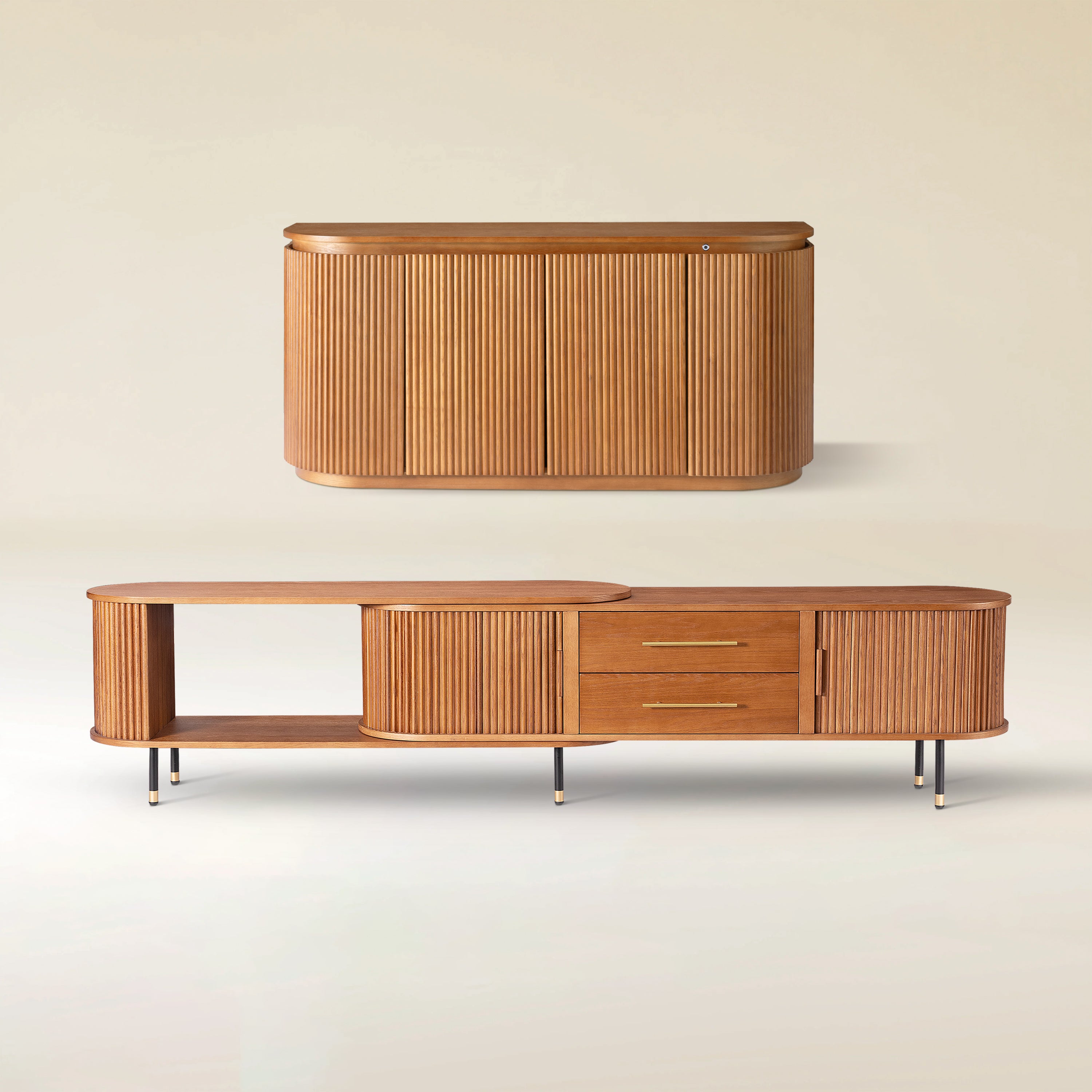 Ewan Oak Media Console And Sideboard Set