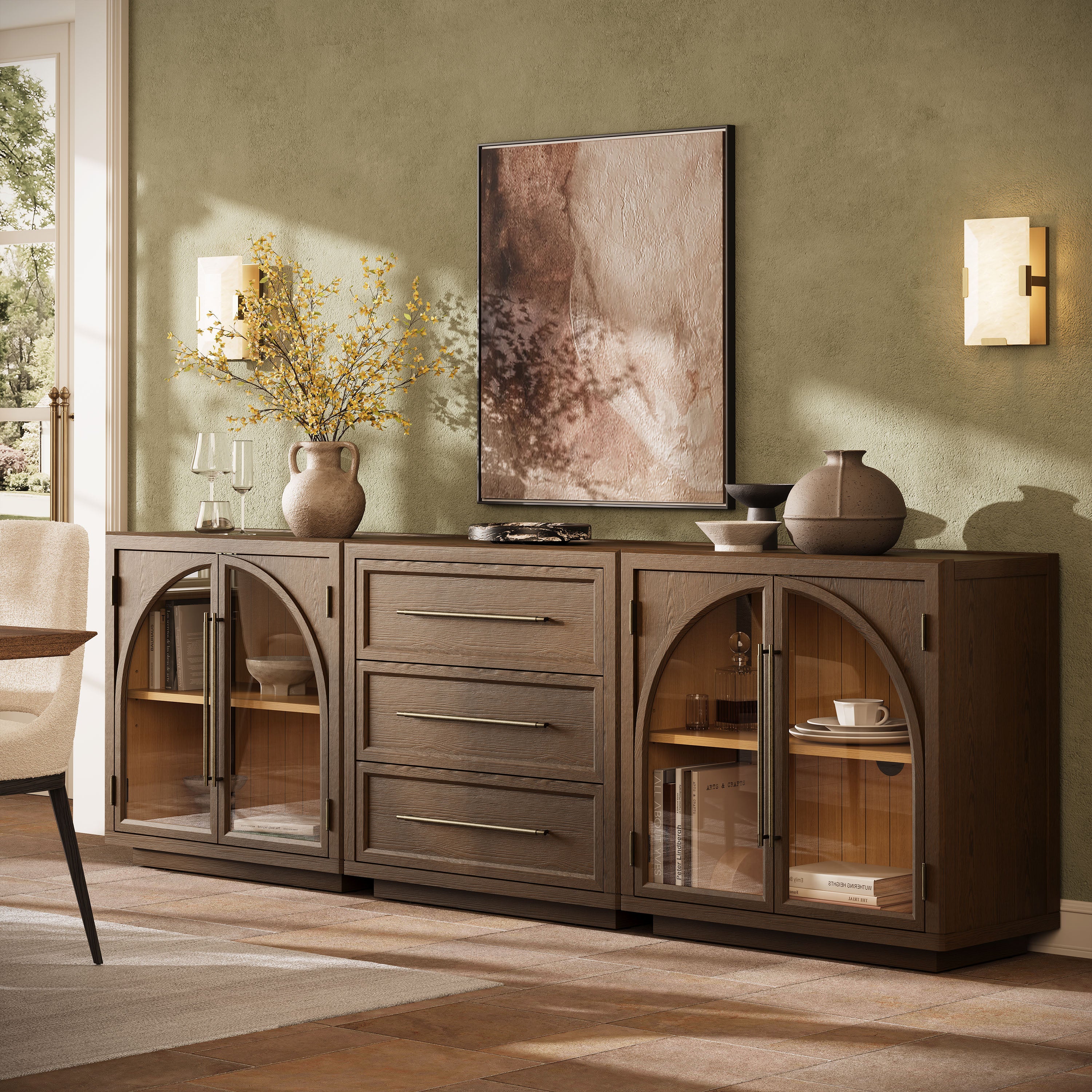 Alvar Arched 94,5″ Modulare Medienkonsole aus Eiche (3er-Set)