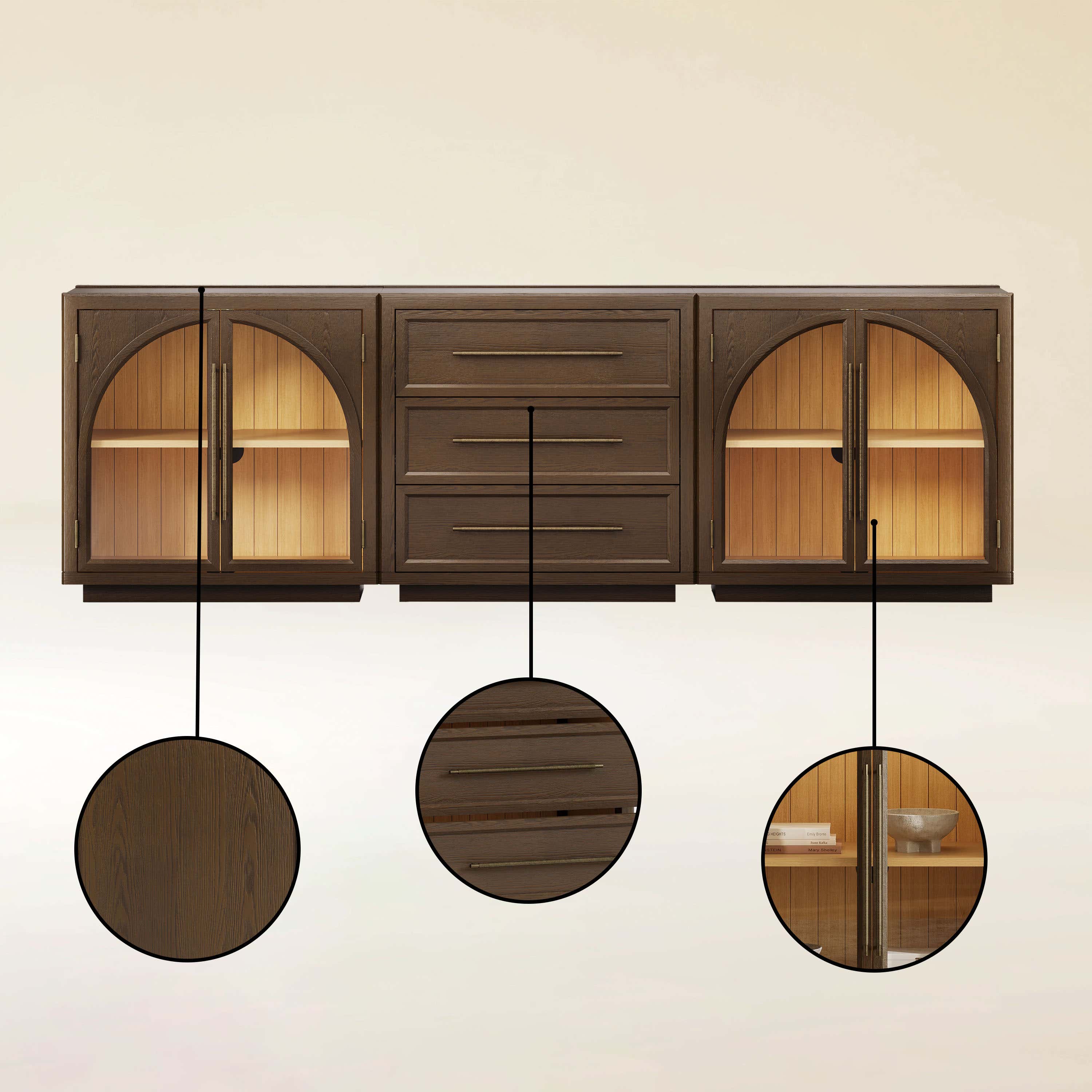 Alvar Arched 94,5″ Modulare Medienkonsole aus Eiche (3er-Set)