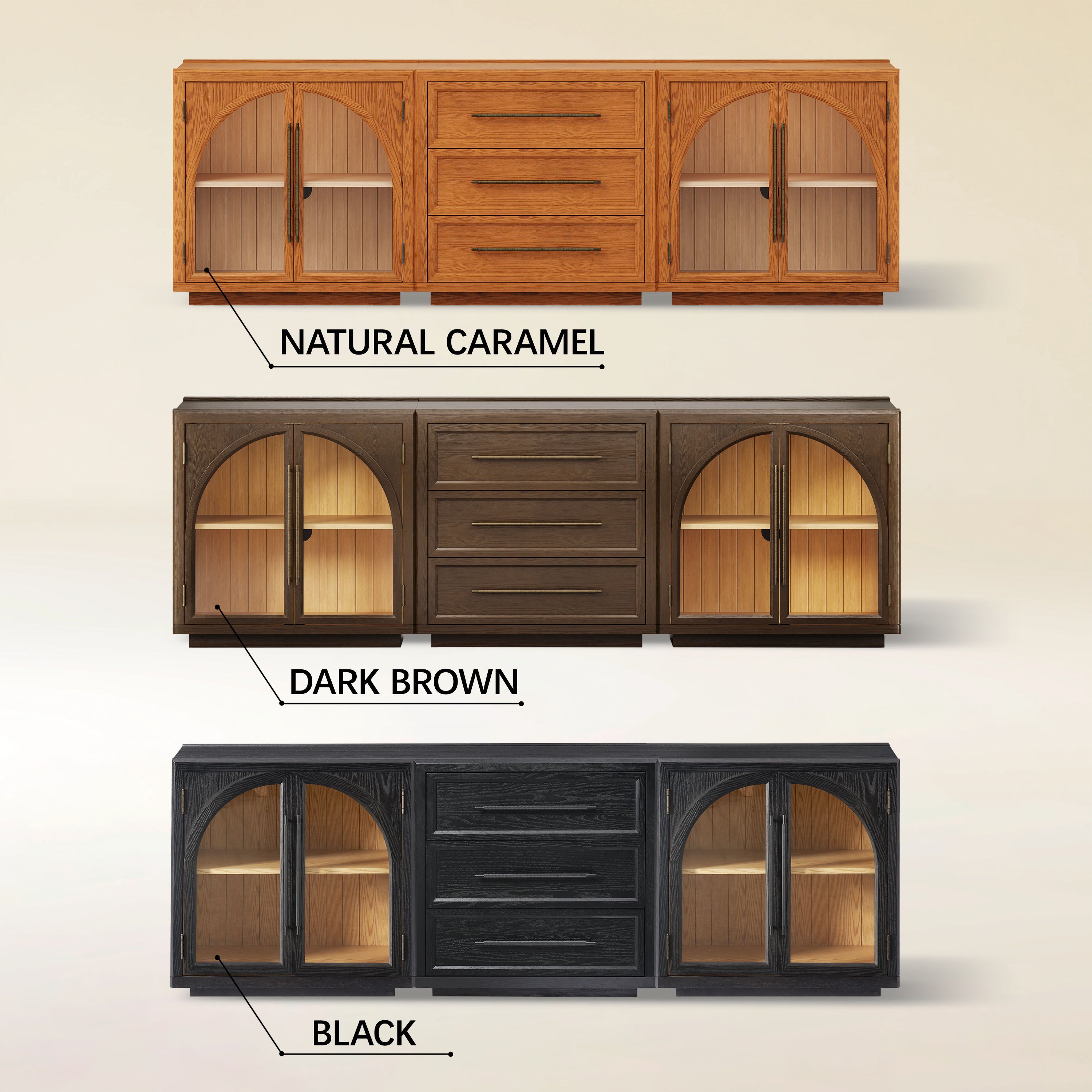 Alvar Arched 94,5″ Modulare Medienkonsole aus Eiche (3er-Set)
