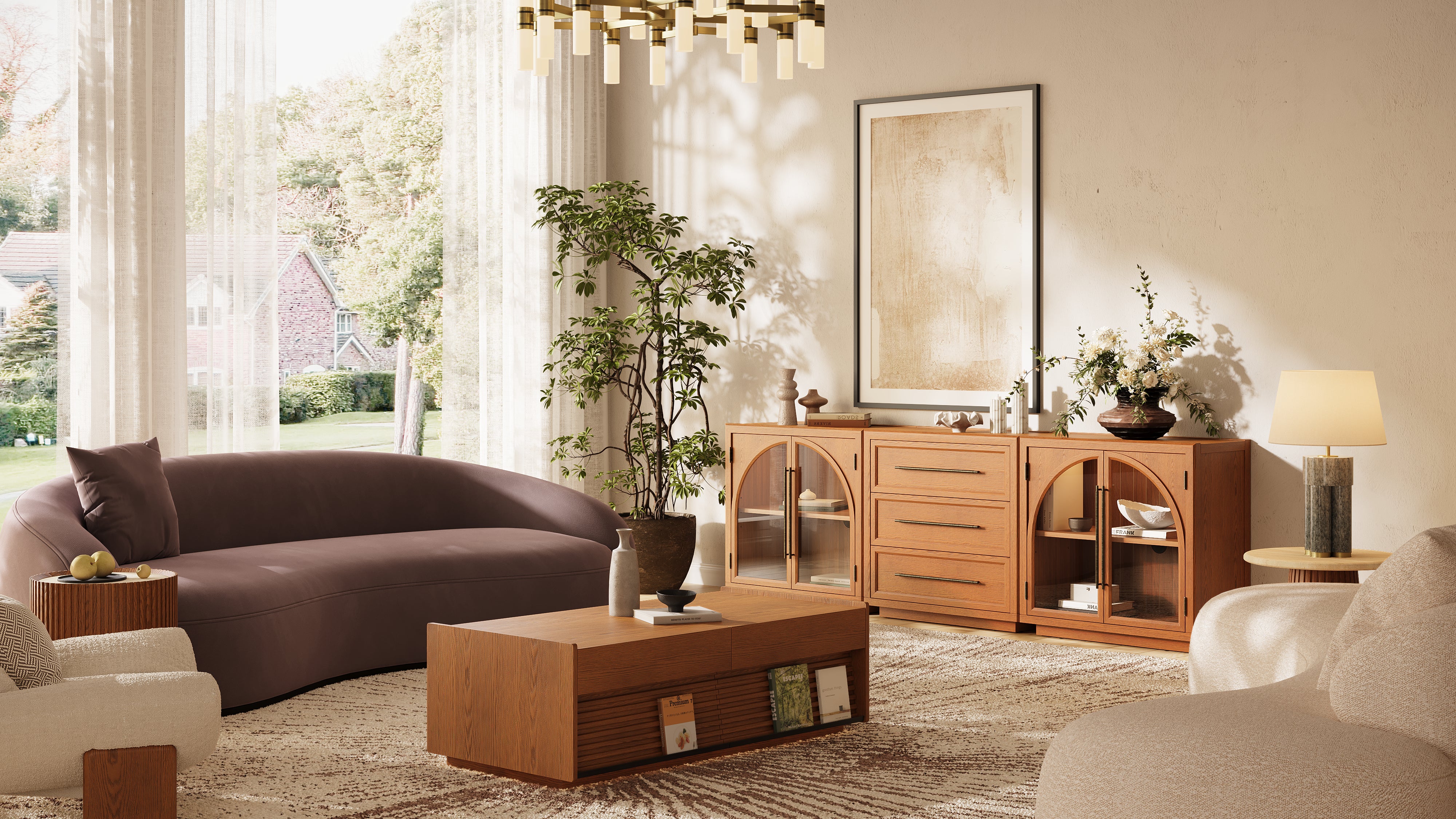 Alvar Arched 94,5″ Modulare Medienkonsole aus Eiche (3er-Set)