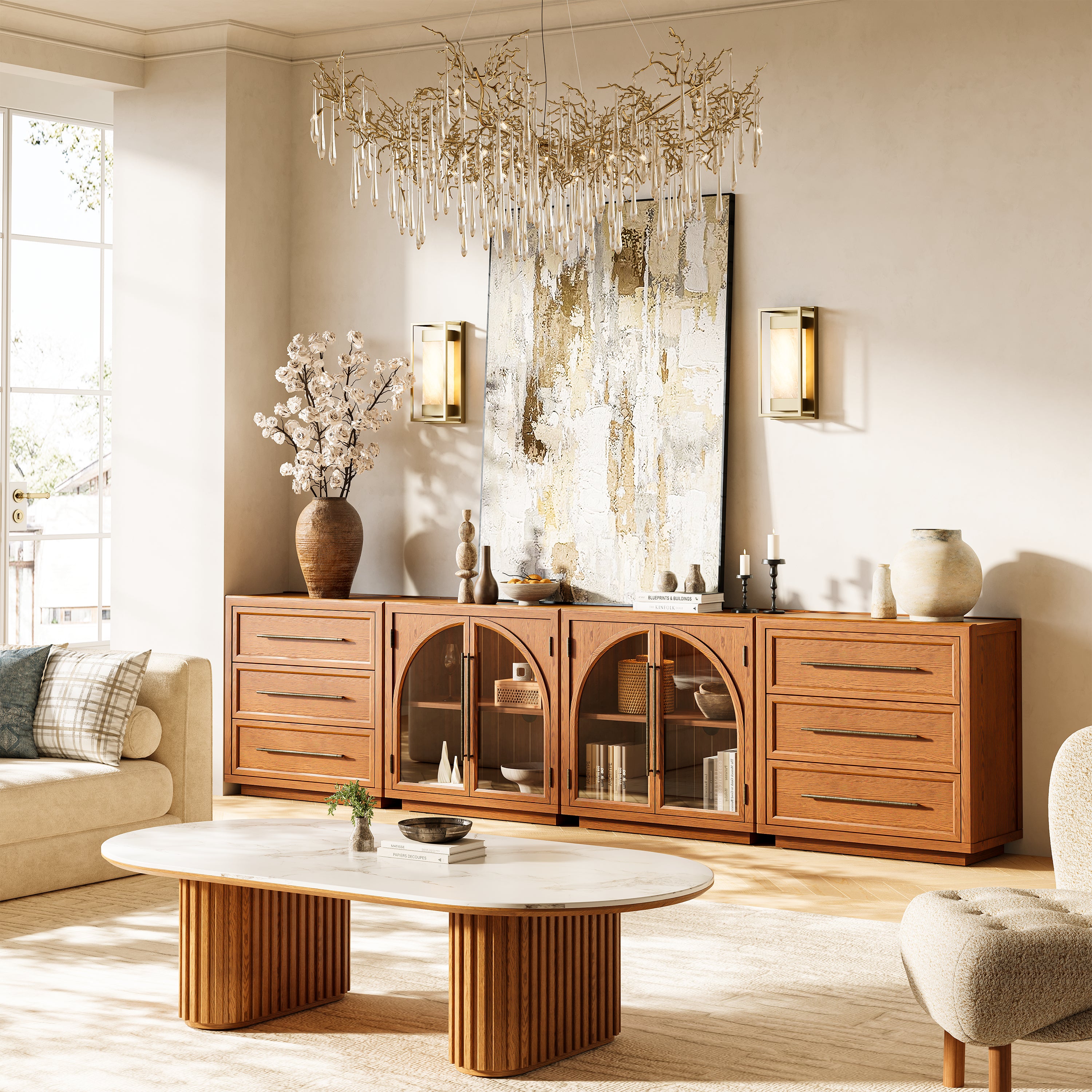 Alvar Arched 126″ Modulare Medienkonsole aus Eiche (4er-Set)