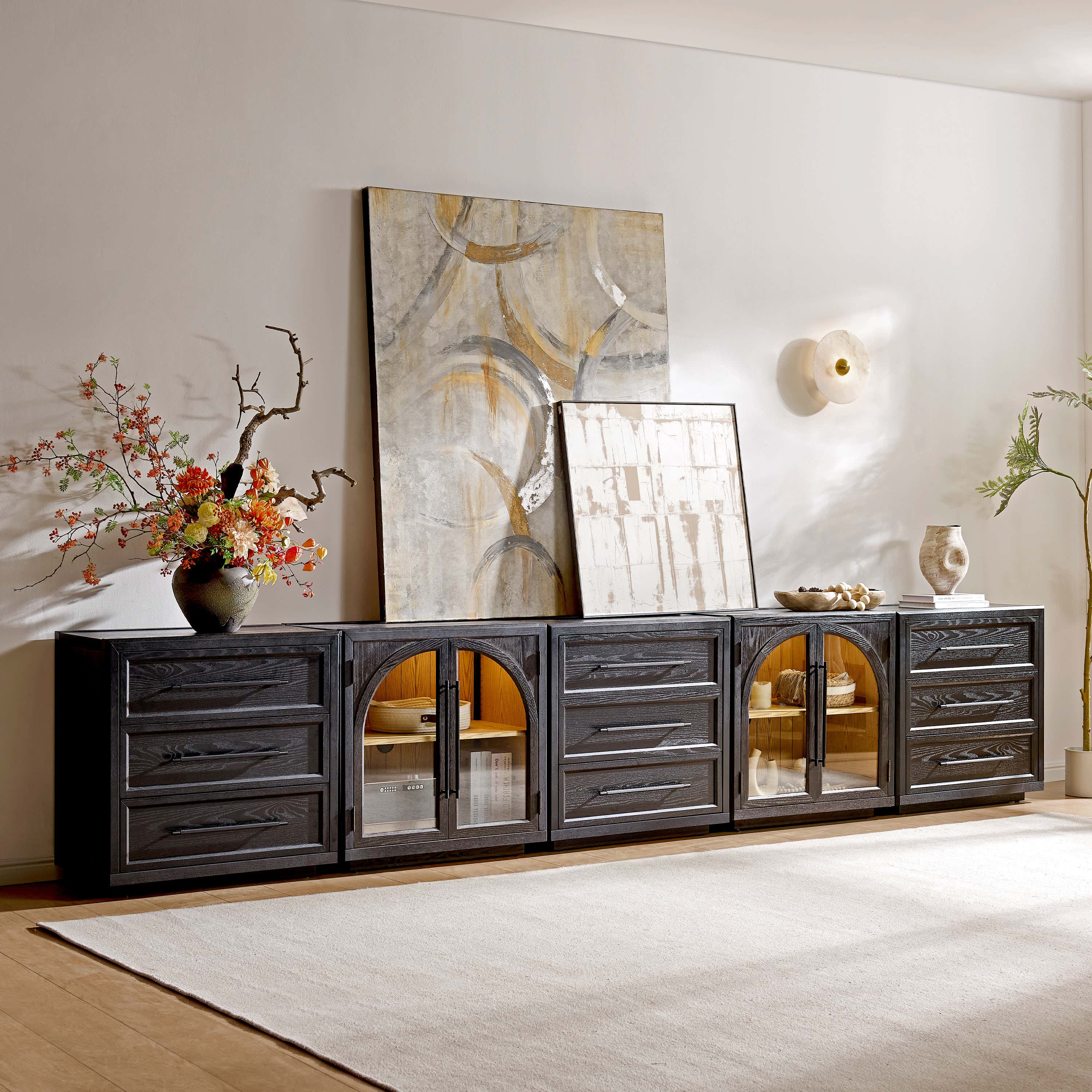 Alvar Arched 157.5″ Oak Modular Media Console(Set of 5)