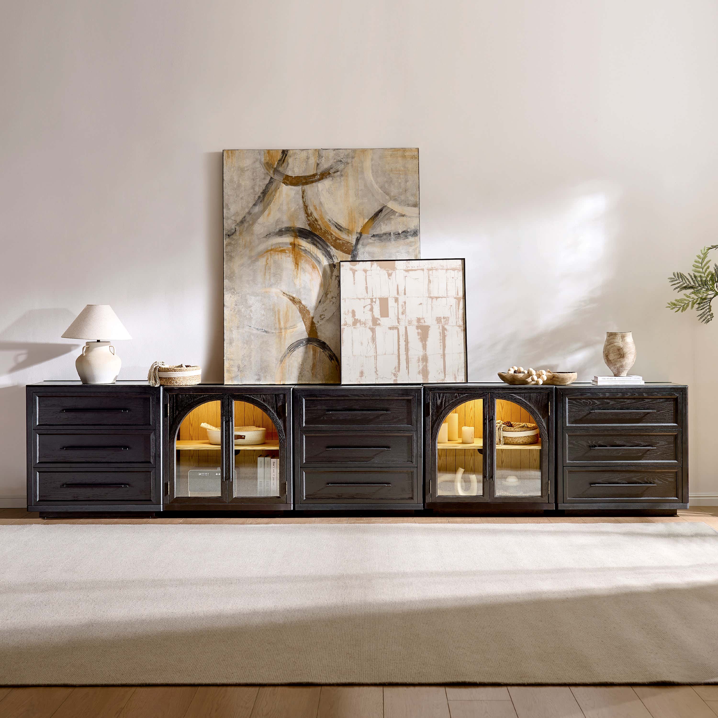 Alvar Arched 157.5″ Oak Modular Media Console(Set of 5)