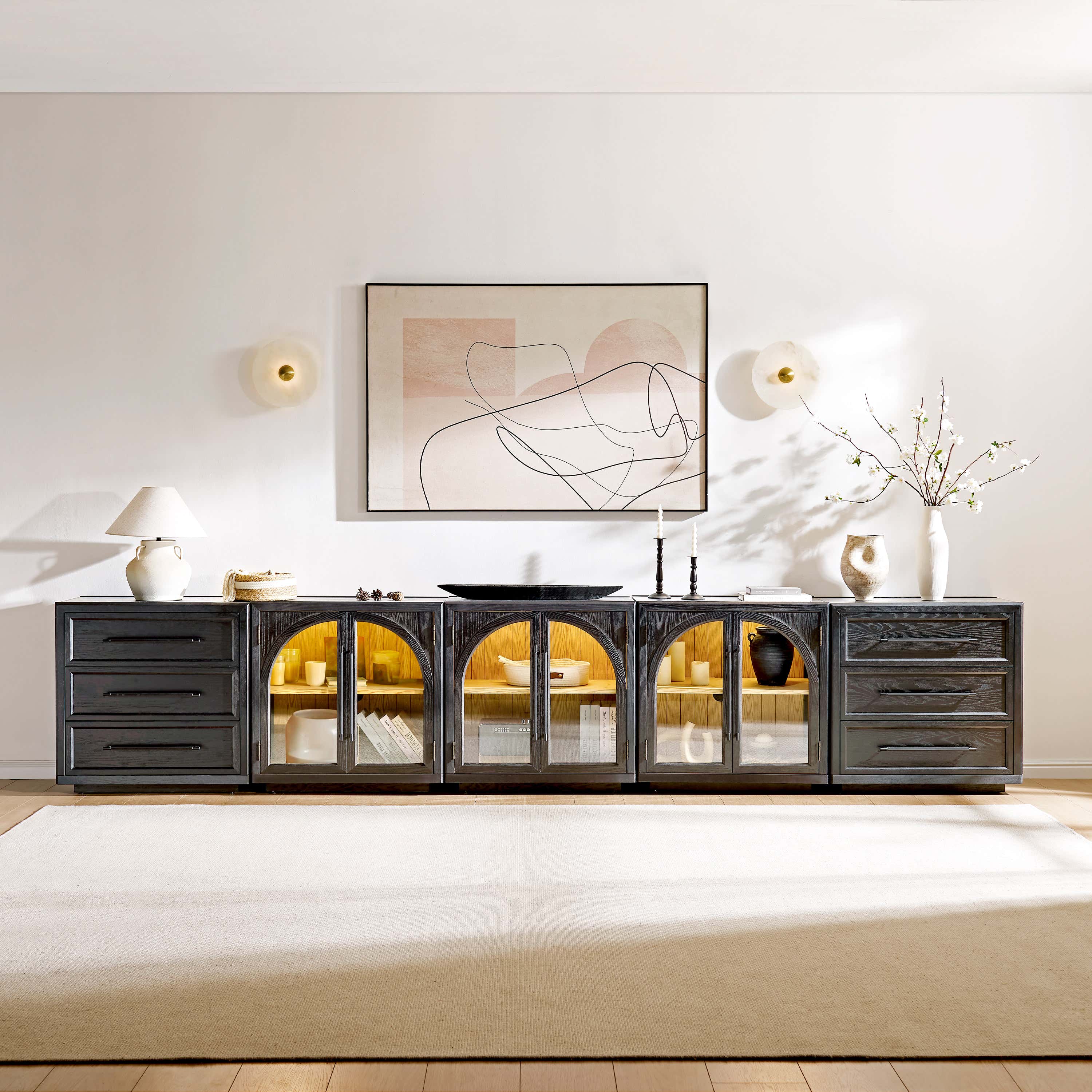 Alvar Arched 157.5″ Oak Modular Media Console(Set of 5)