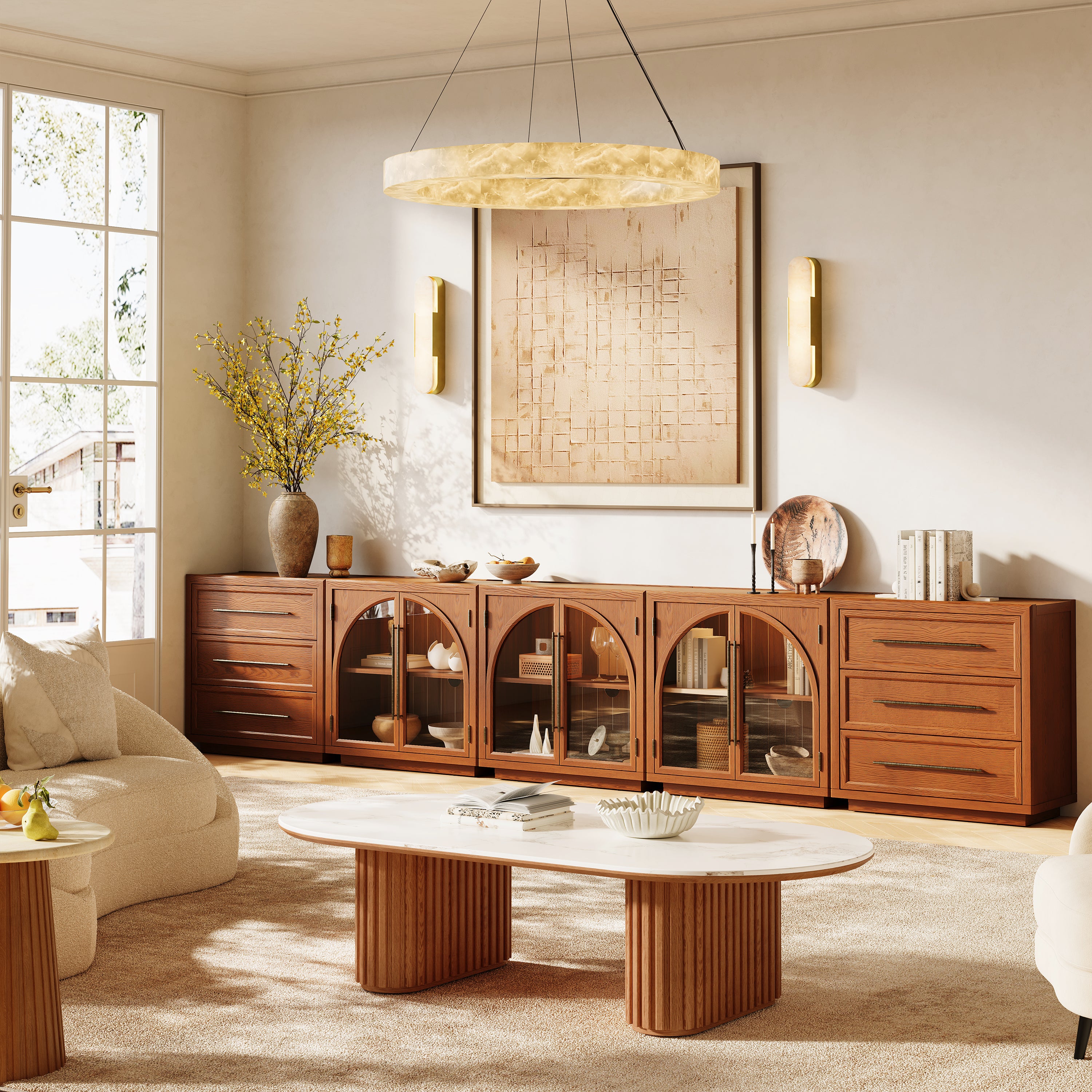 Alvar Arched 157,5″ Modulare Medienkonsole aus Eiche (5er-Set)