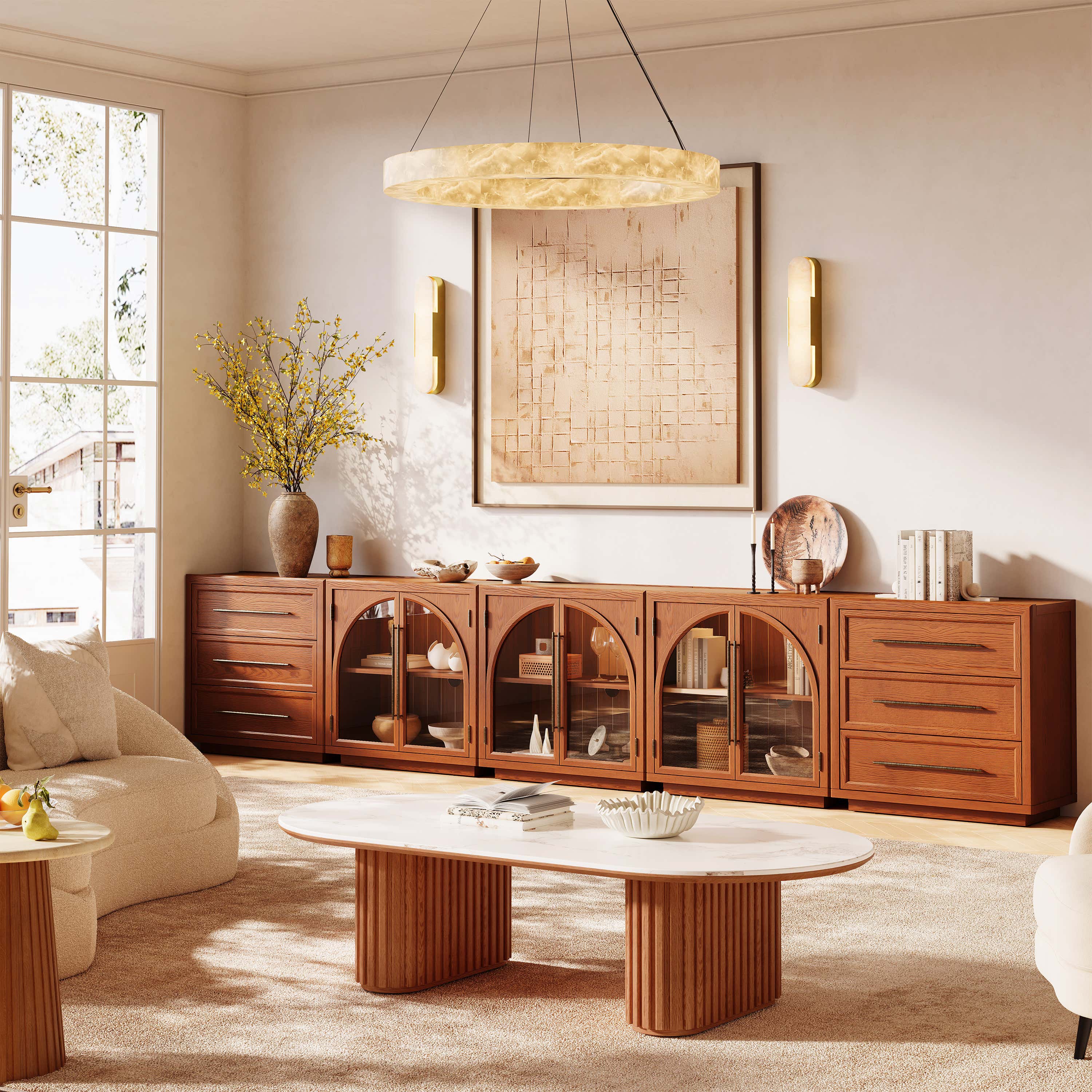 Alvar Arched 157,5″ Modulare Medienkonsole aus Eiche (5er-Set)