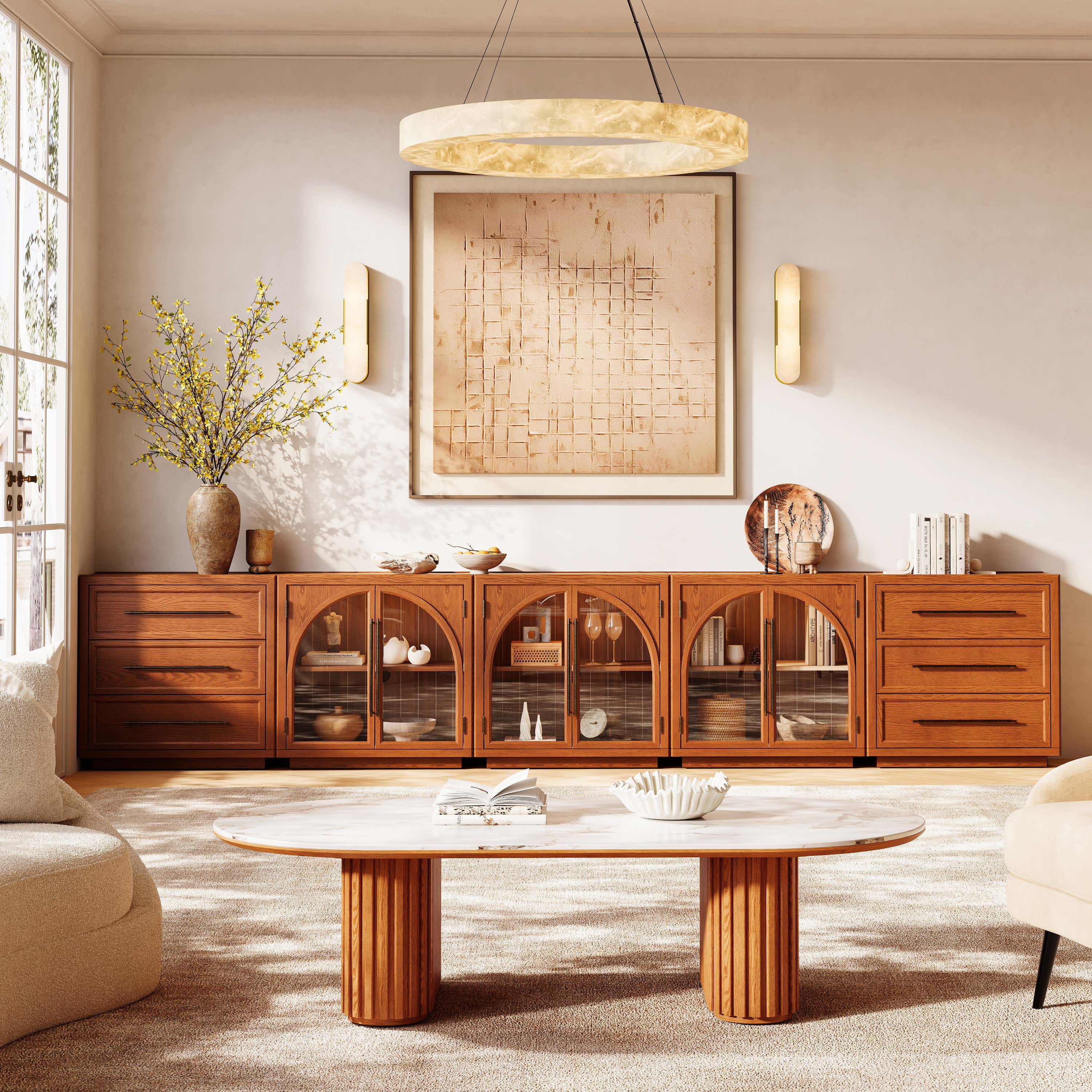 Alvar Arched 157,5″ Modulare Medienkonsole aus Eiche (5er-Set)
