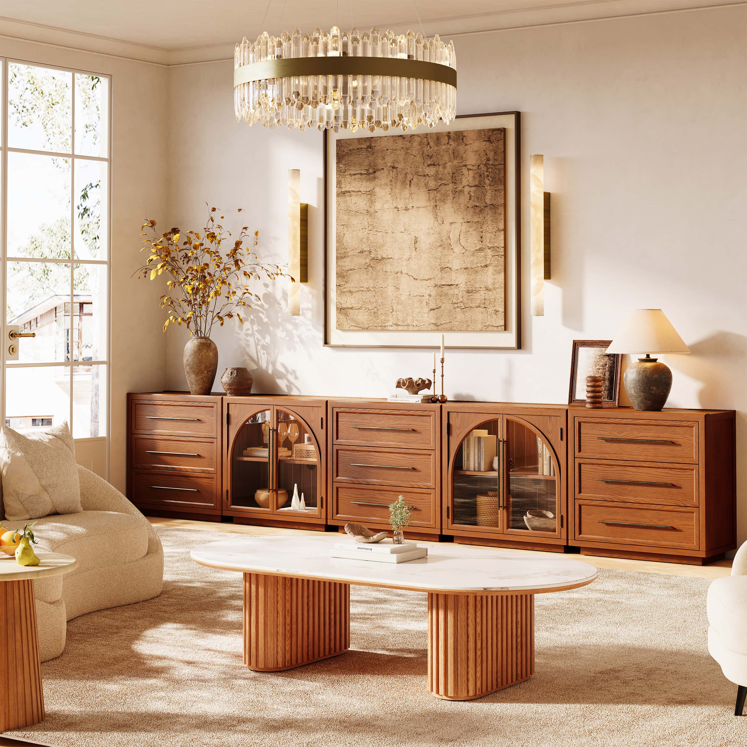 Alvar Arched 157,5″ Modulare Medienkonsole aus Eiche (5er-Set)