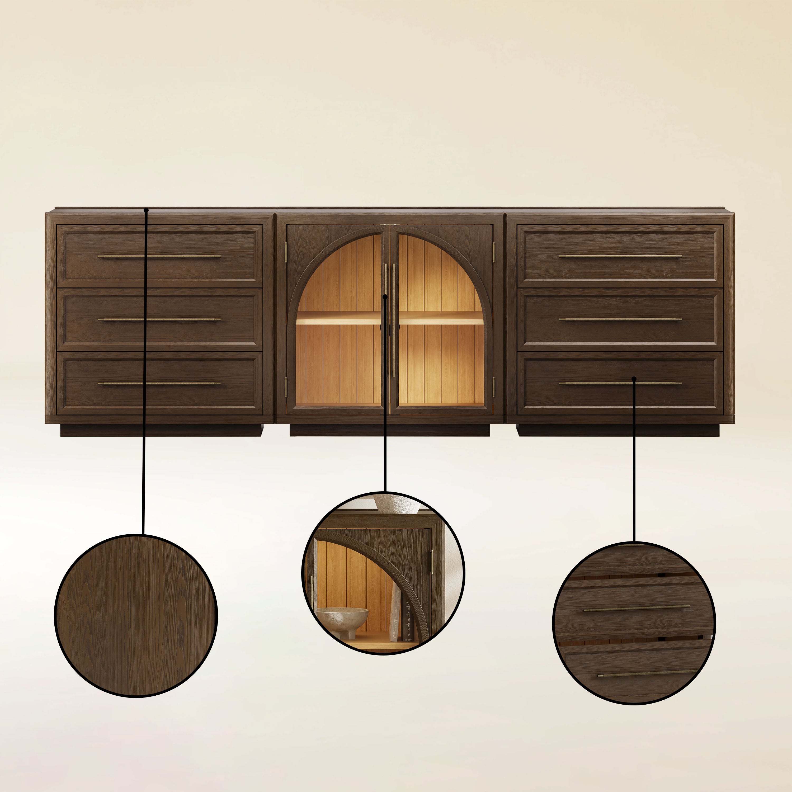 Alvar Arched 94,5″ Modulare Medienkonsole aus Eiche (3er-Set)